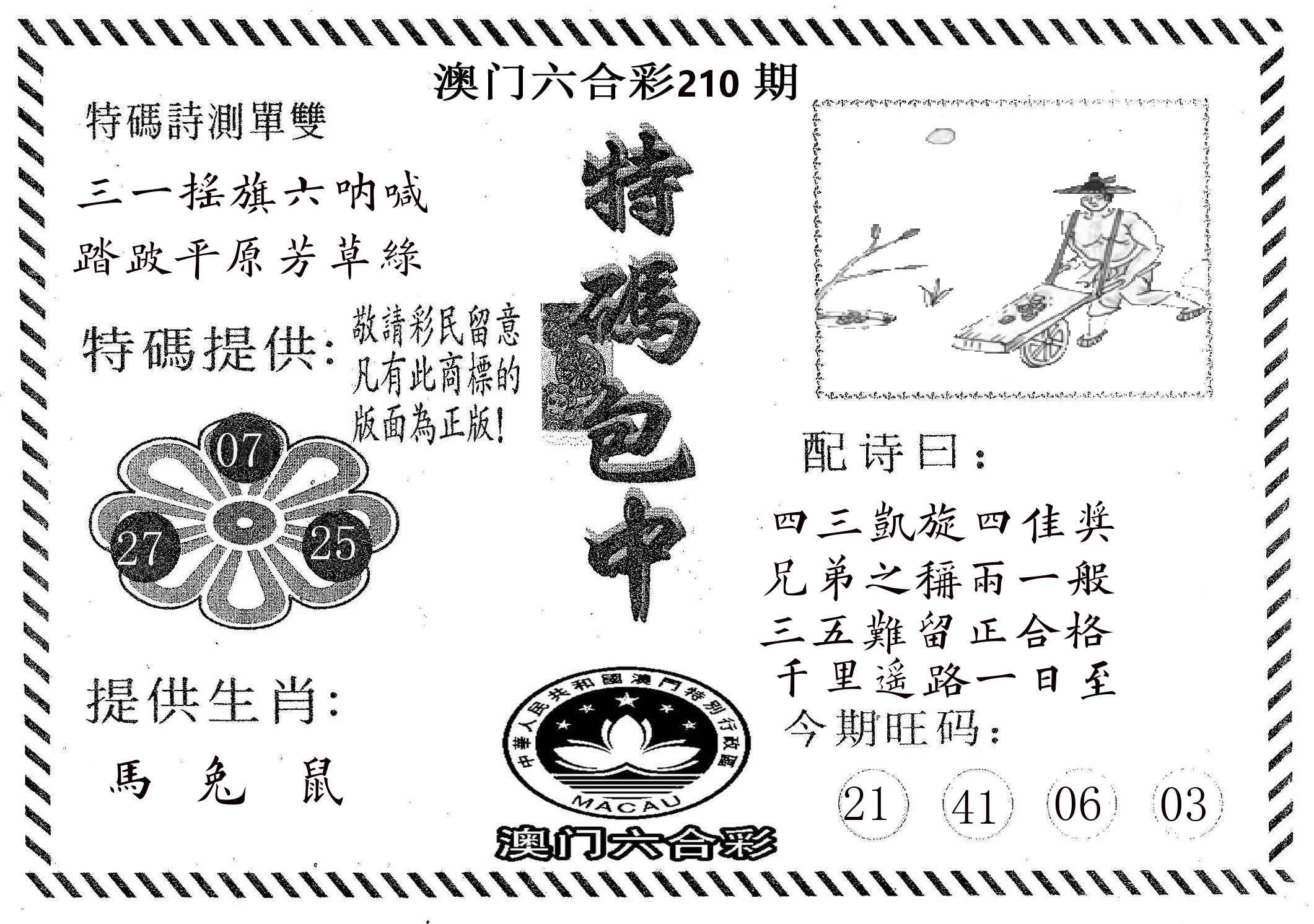 特码包中 第210期