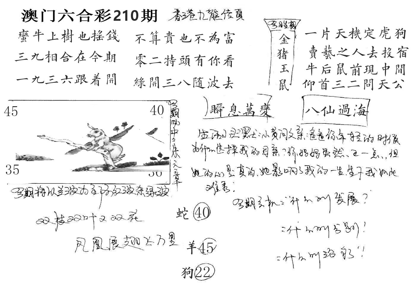 澳门手写九龙 第210期