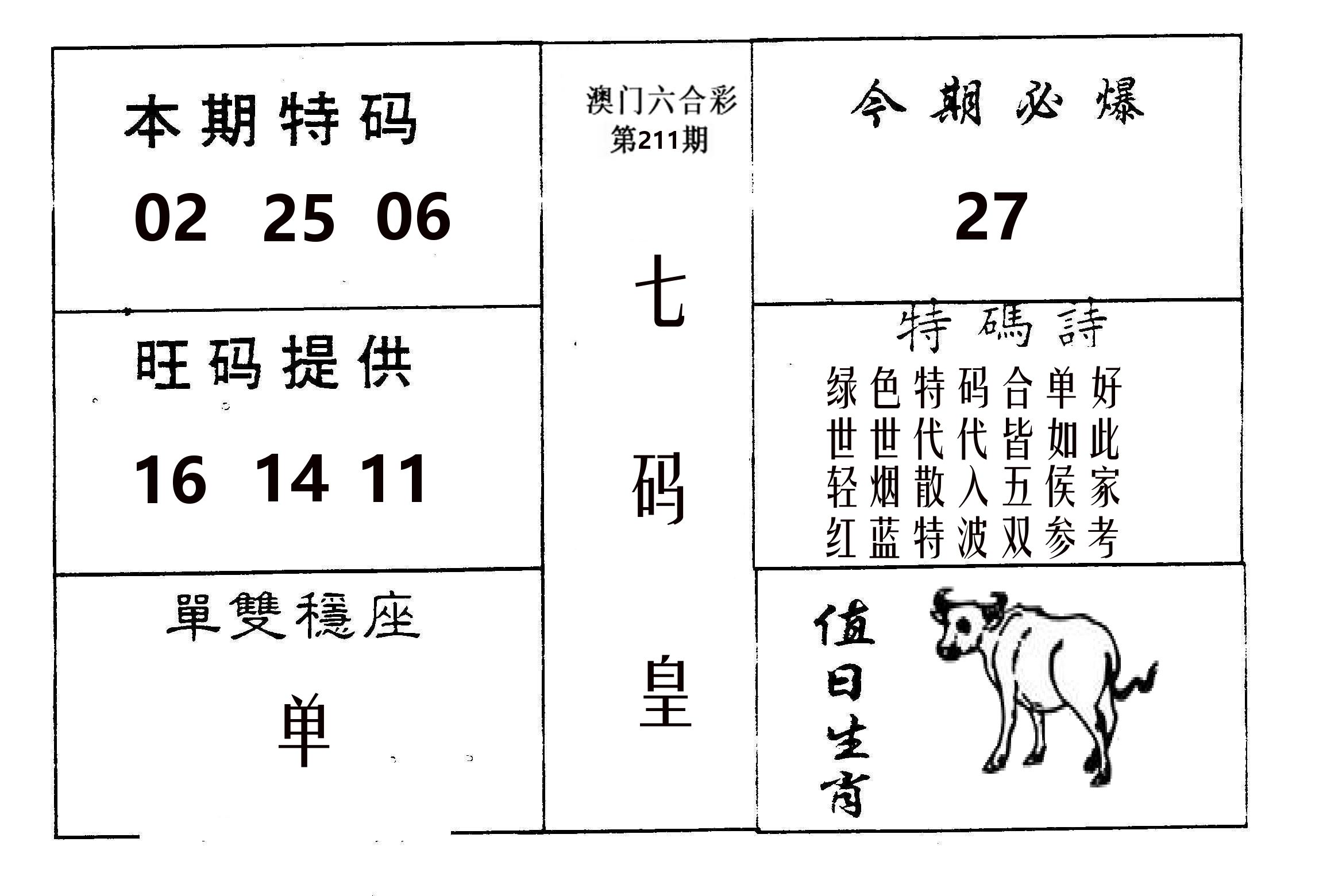 七码皇 第211期