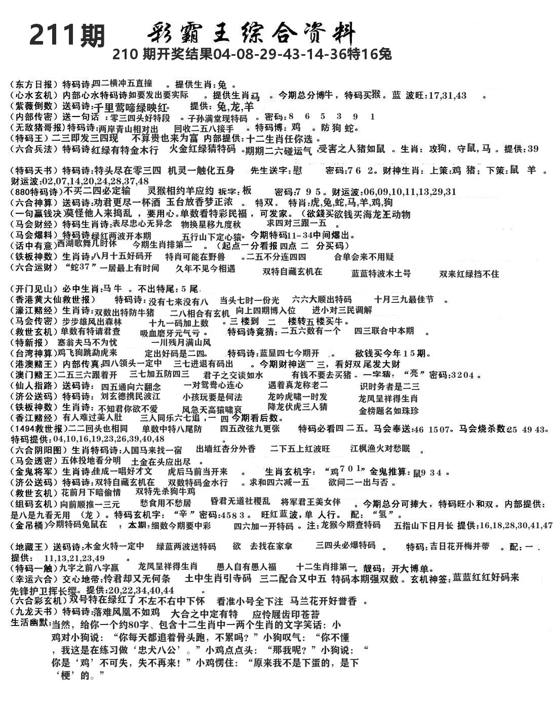 澳门综合资料 第211期