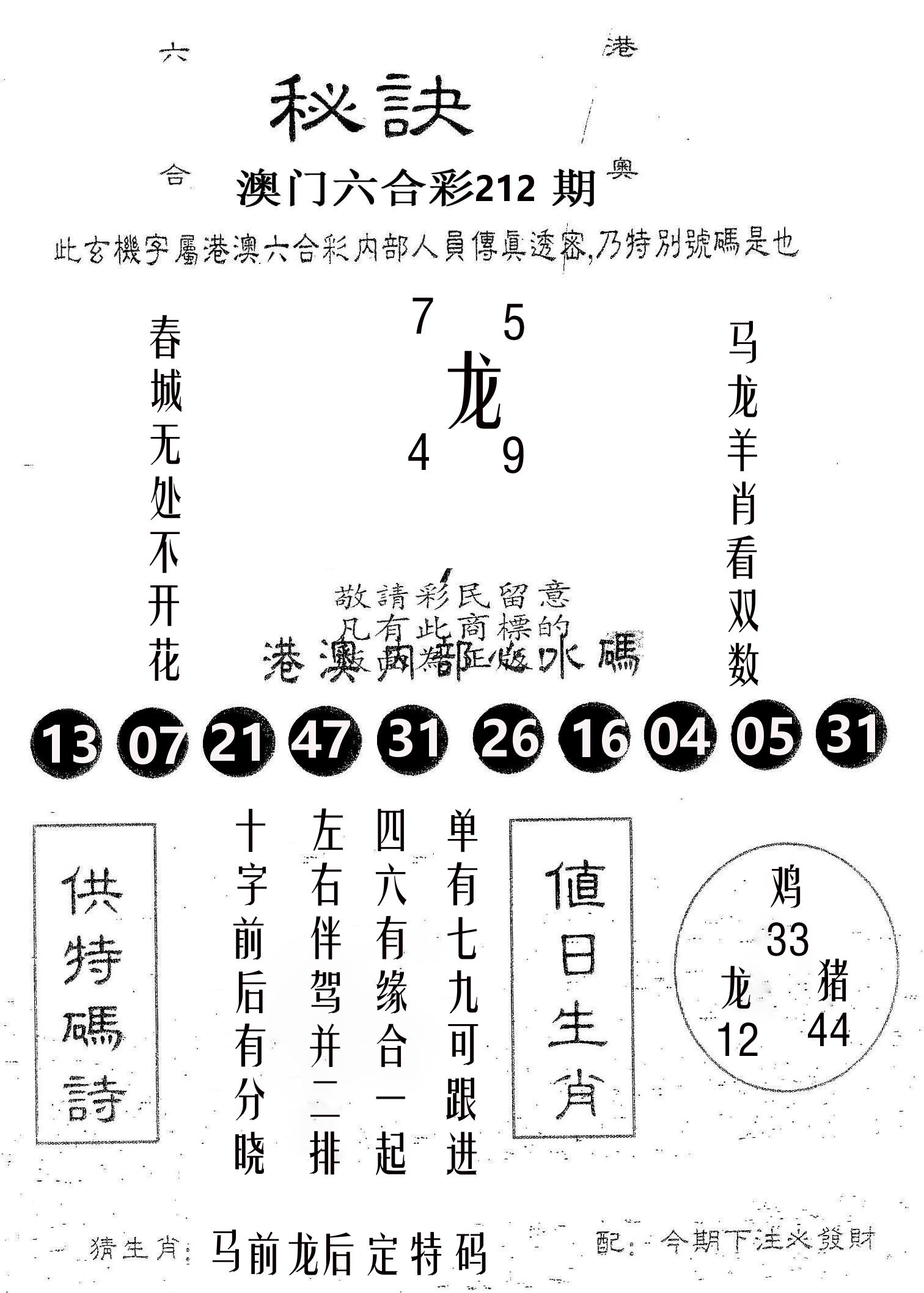 秘决 第212期