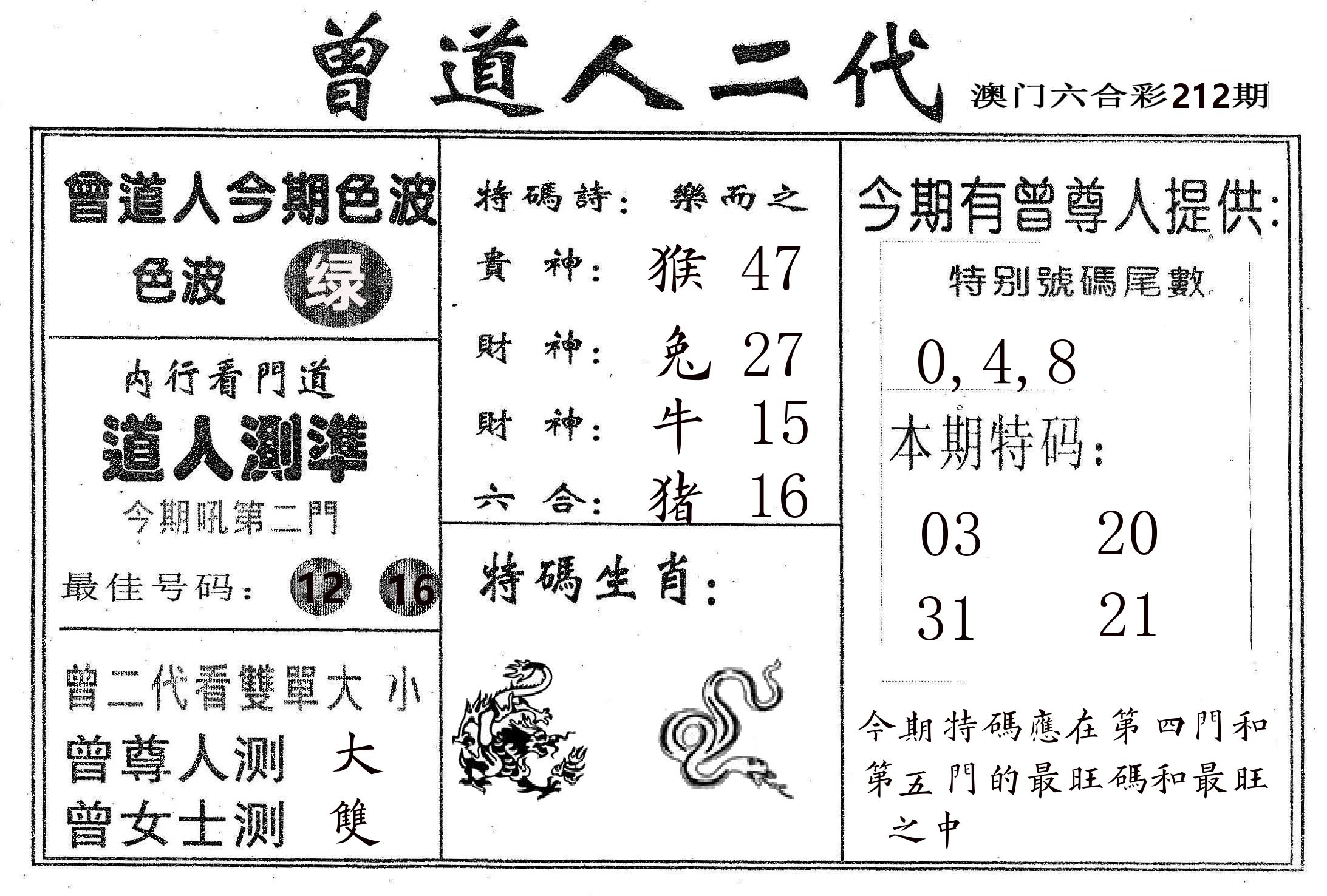 曾二代 第212期