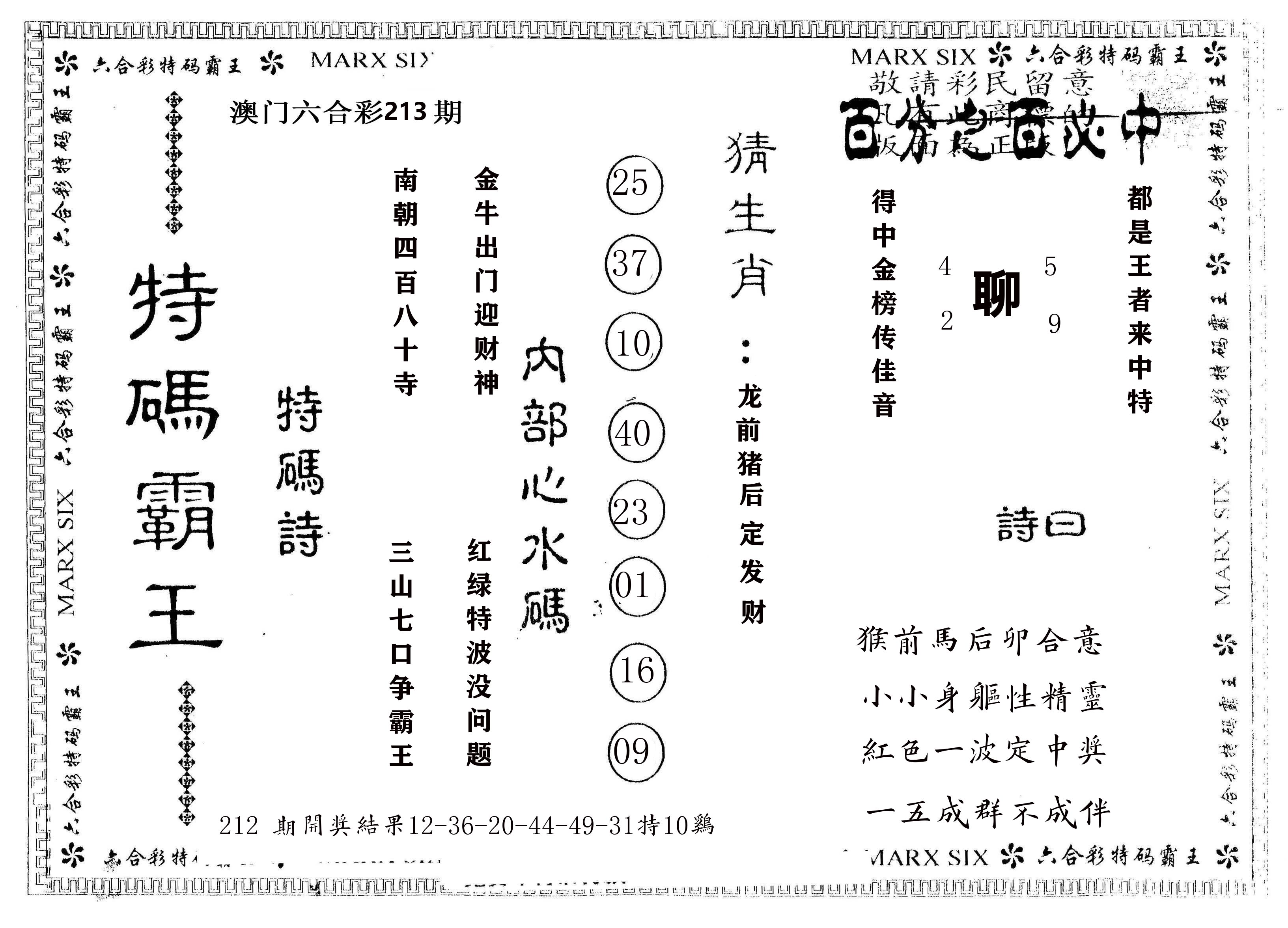 另版特码霸王 第213期