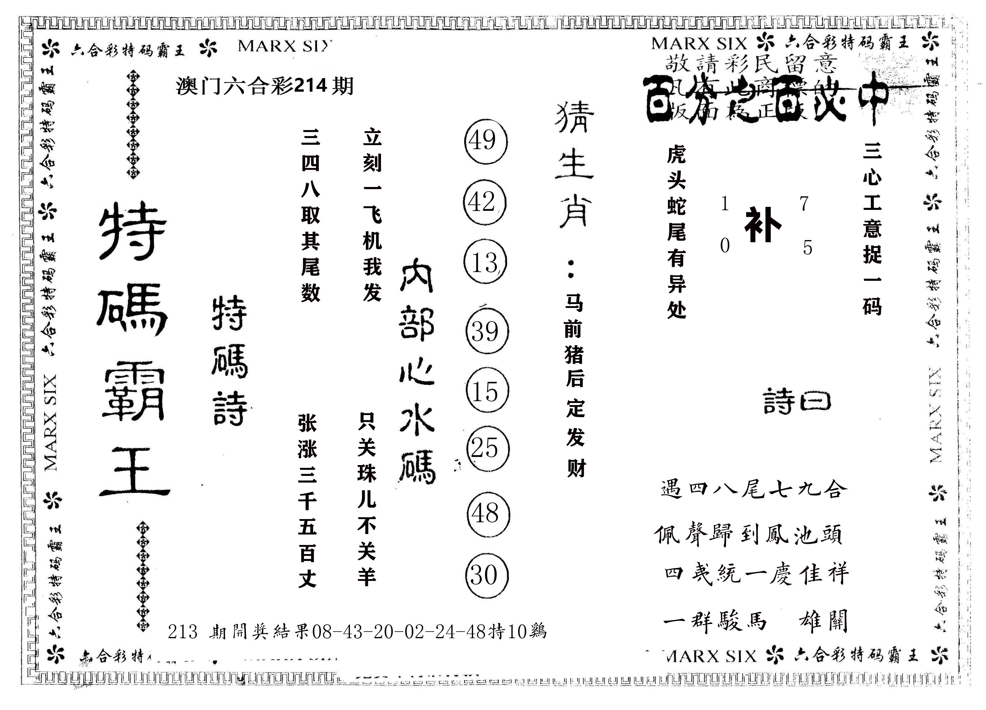 另版特码霸王 第214期