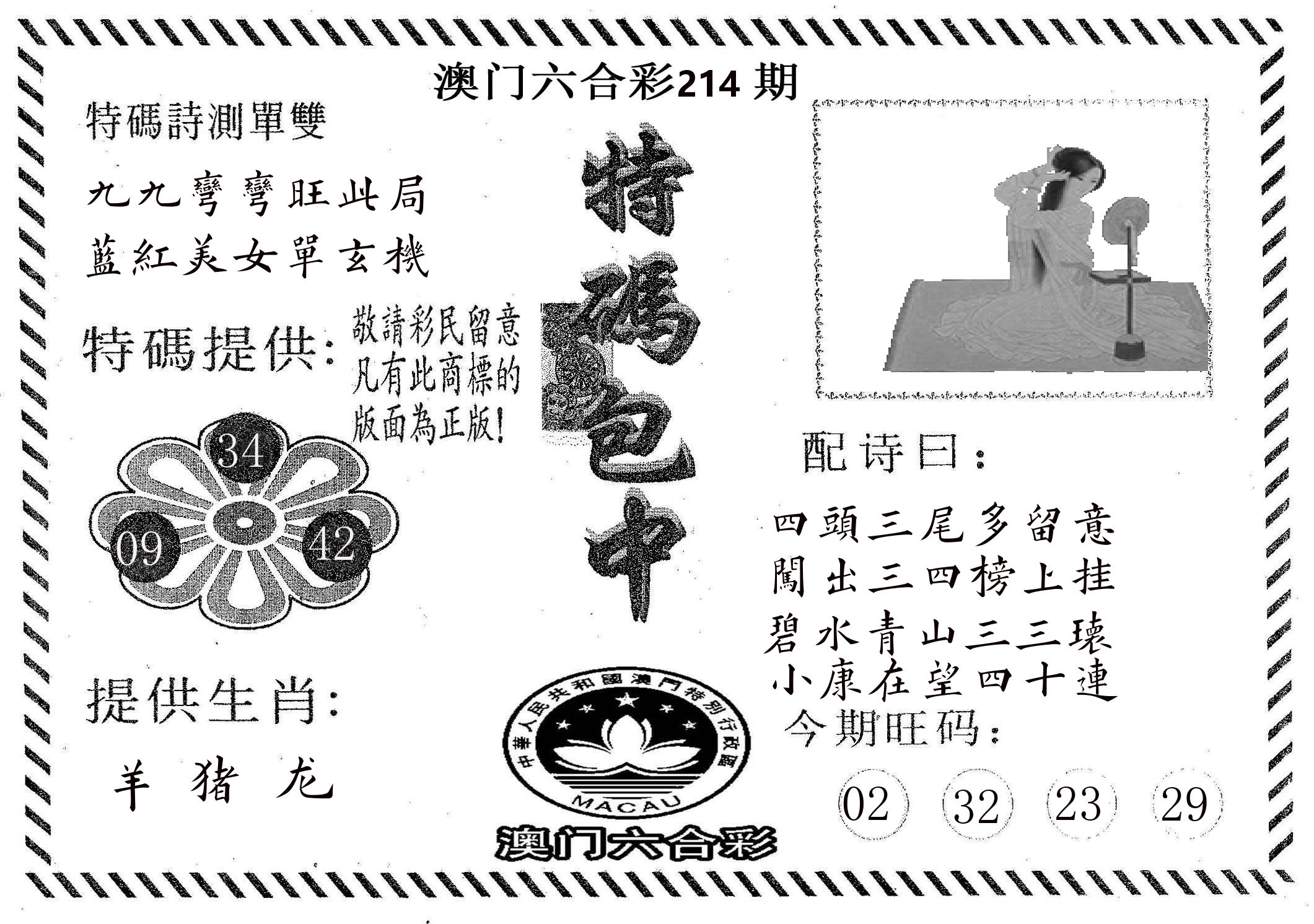 特码包中 第214期