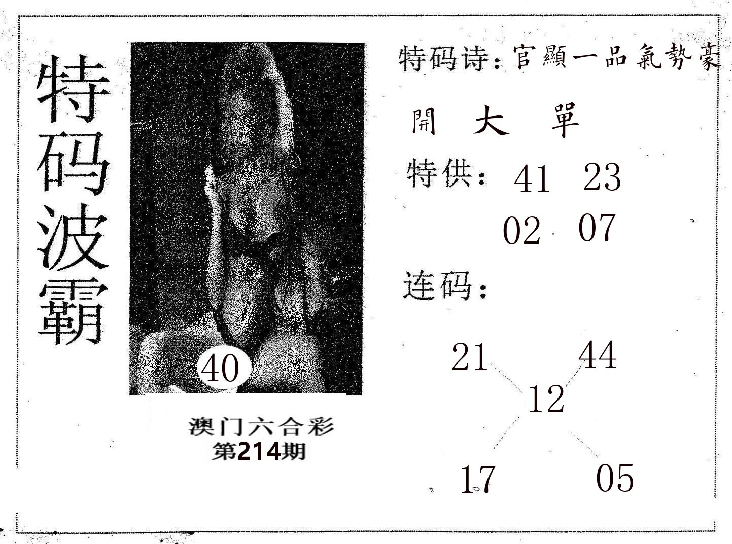 特码波霸 第214期