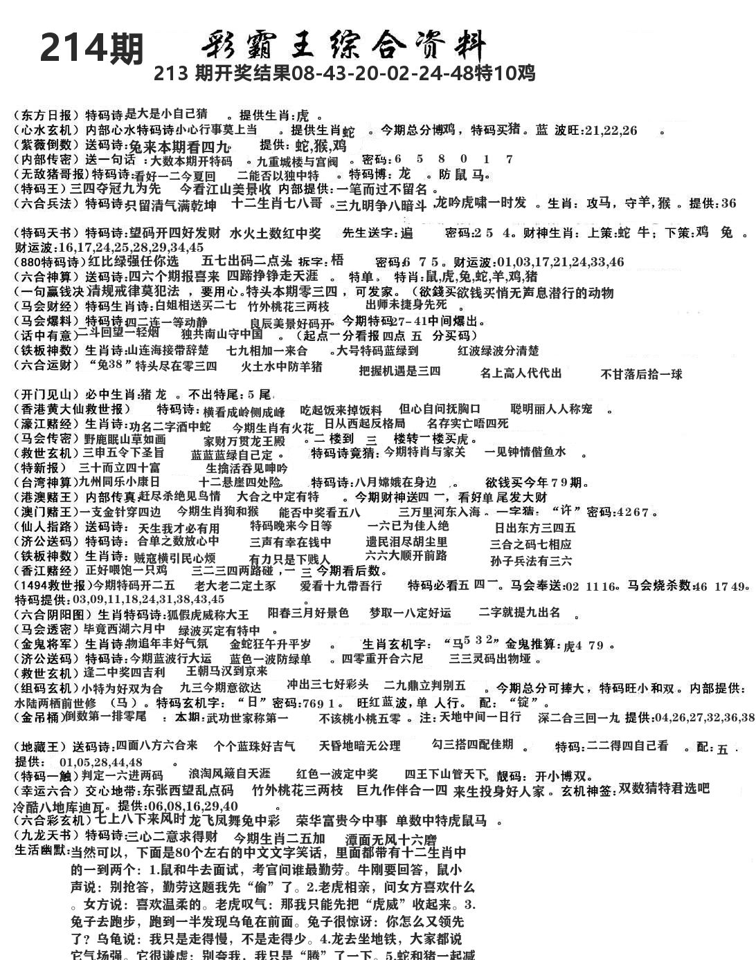 澳门综合资料 第214期