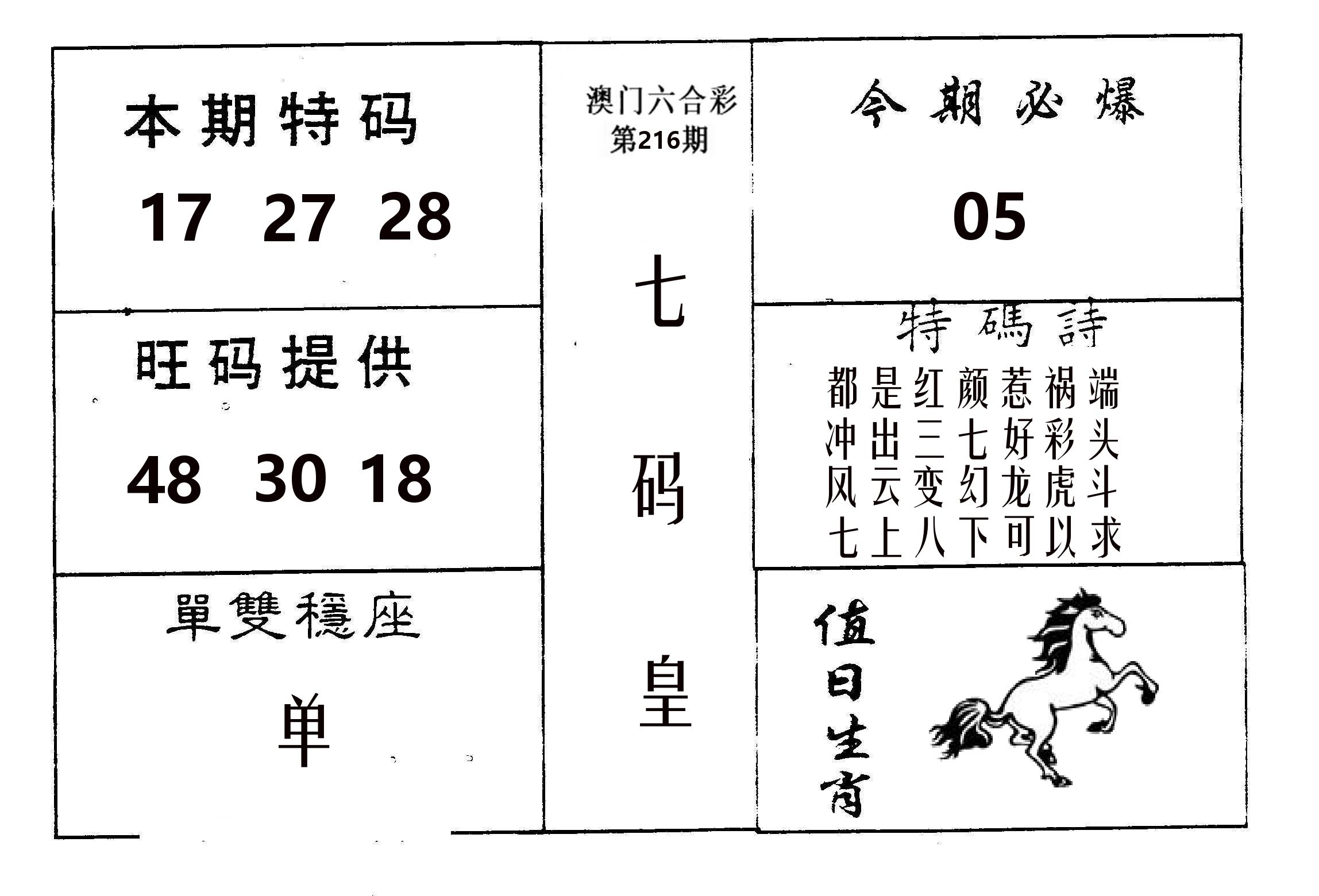 七码皇 第216期