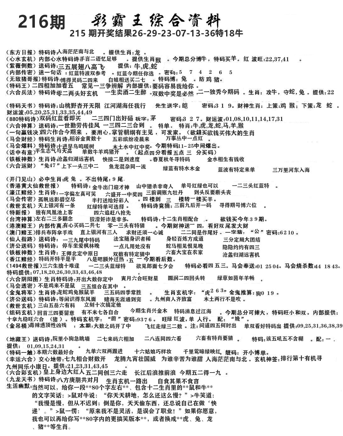 澳门综合资料 第216期