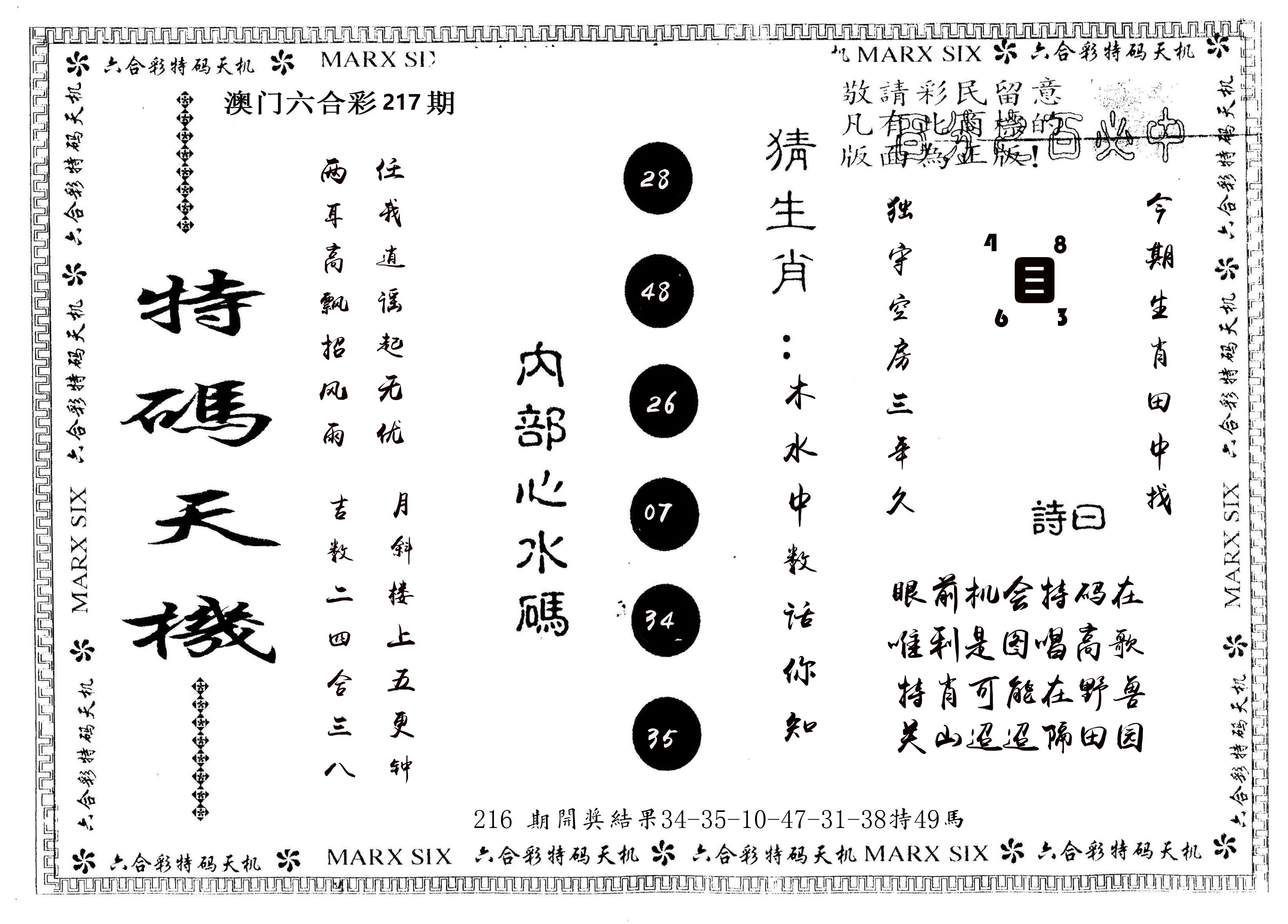 另版特码天机 第217期