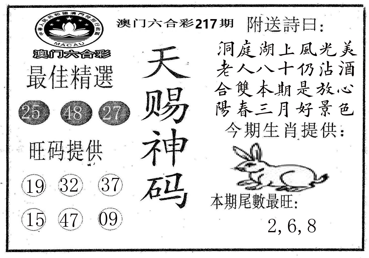 天赐神码 第217期