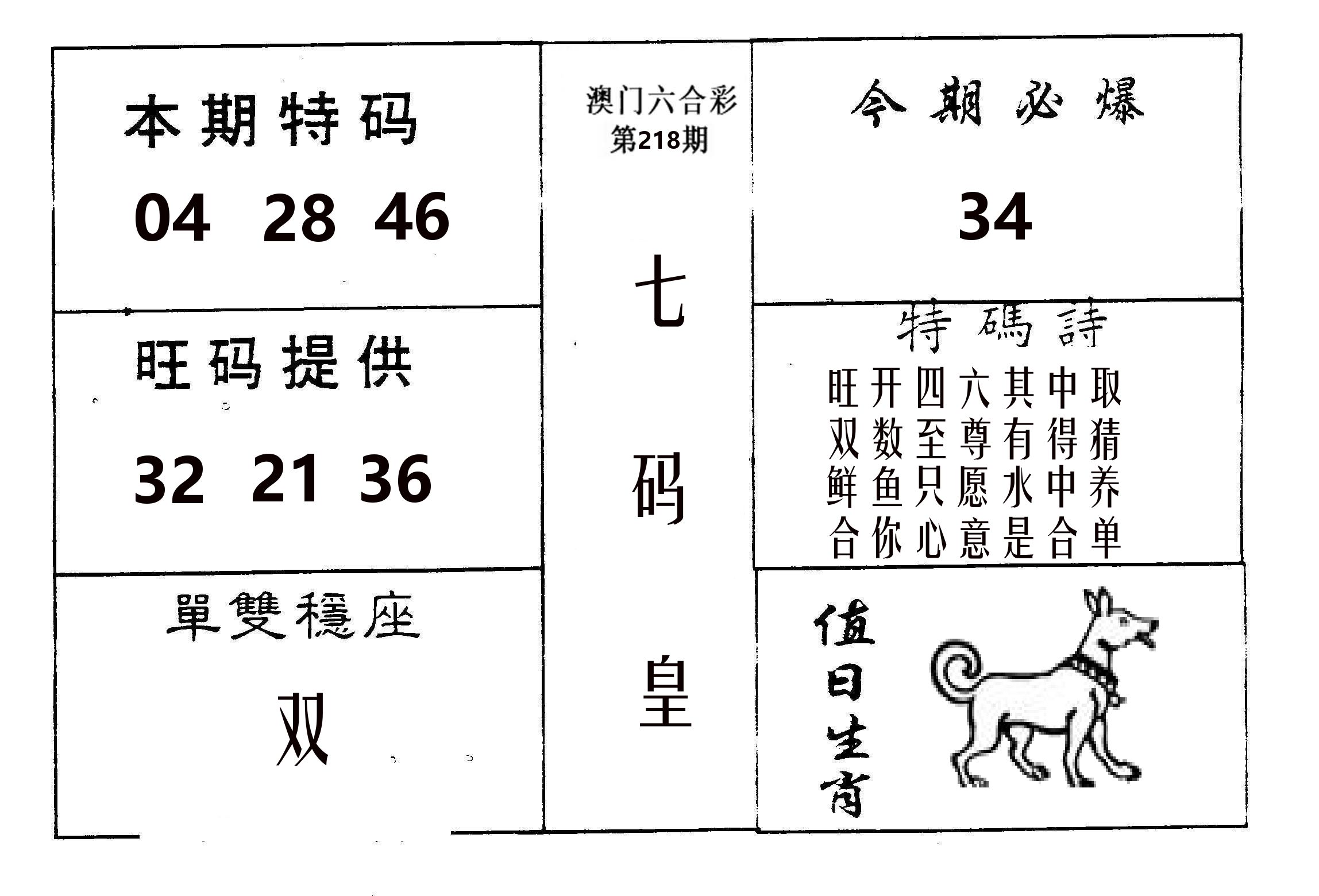 七码皇 第218期