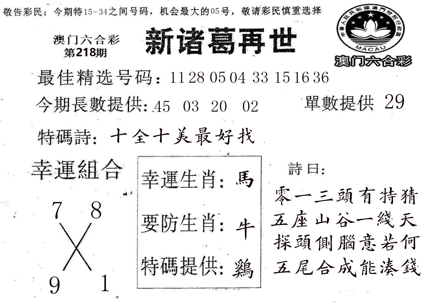 新诸葛 第218期