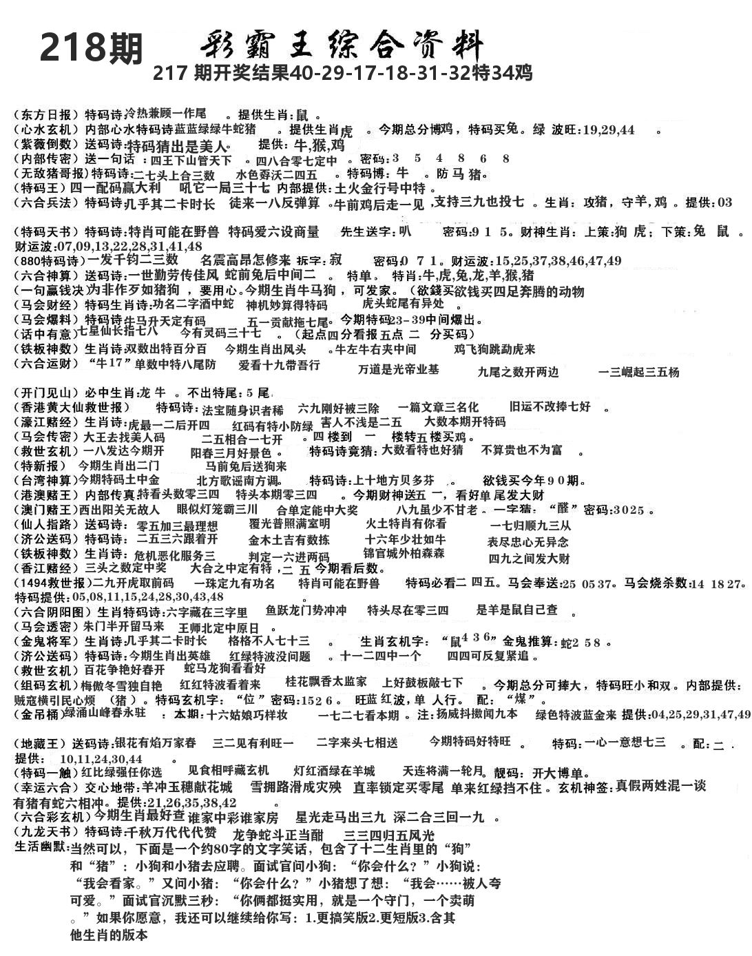 澳门综合资料 第218期