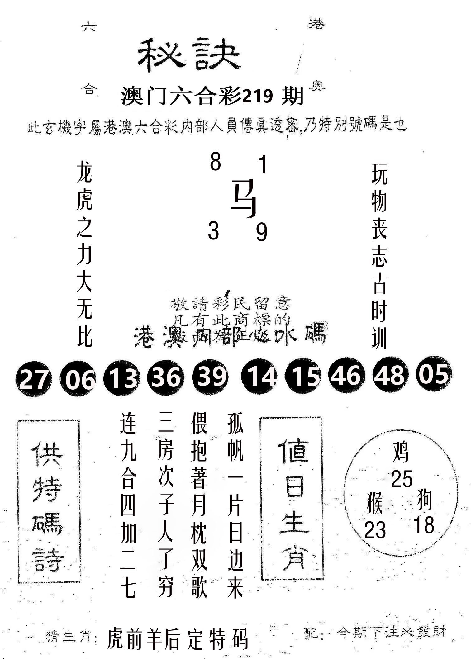 秘决 第219期