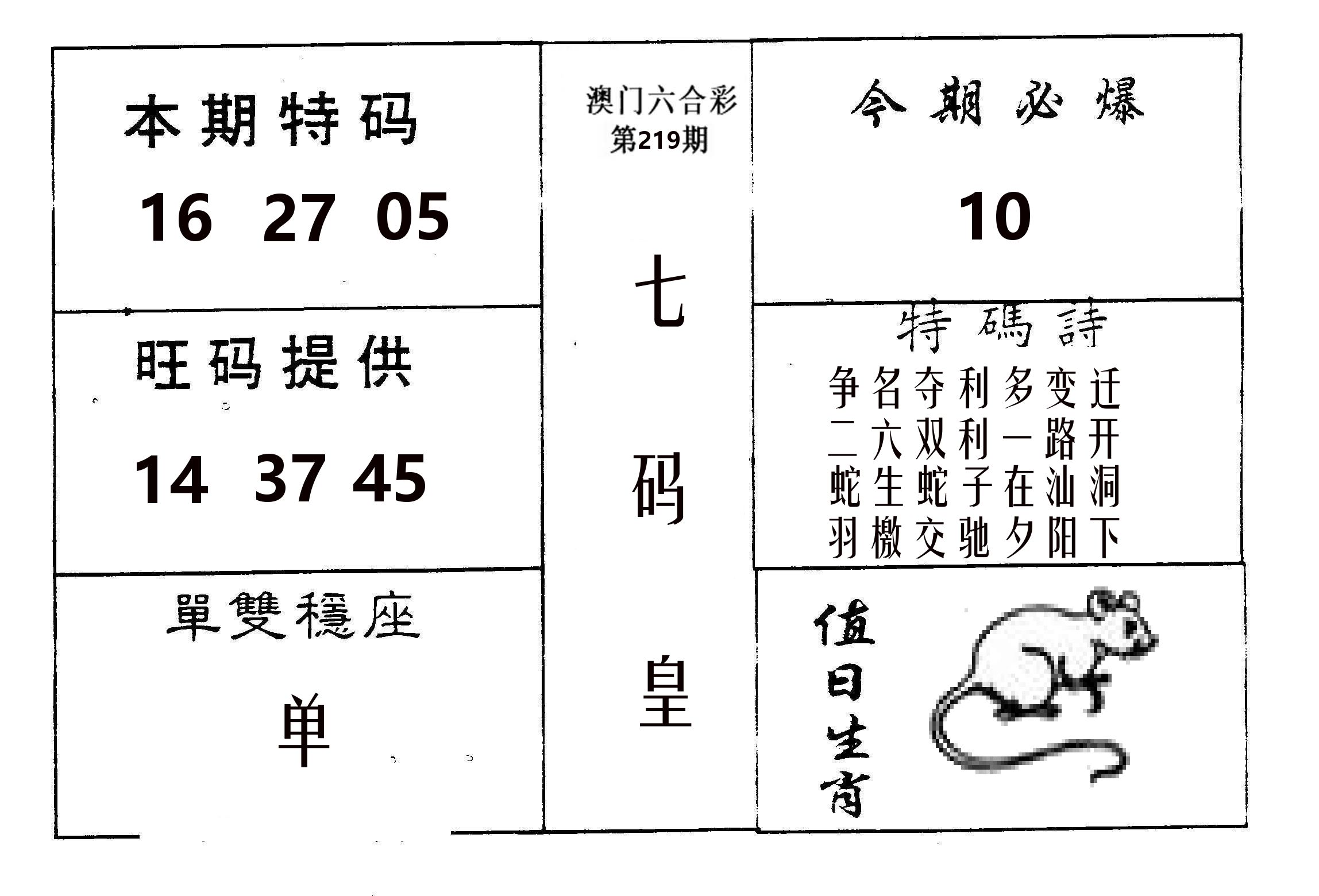 七码皇 第219期