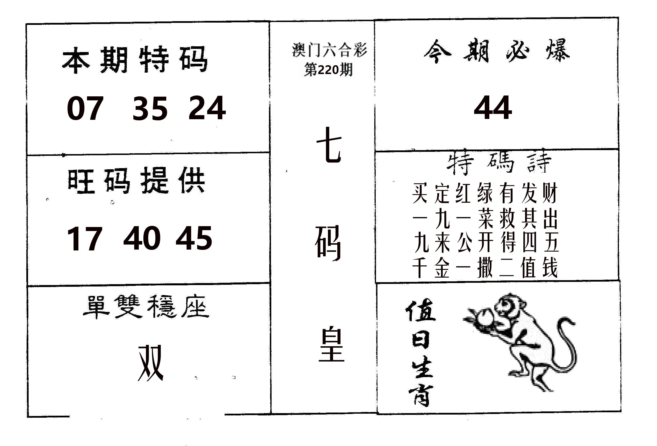 七码皇 第220期