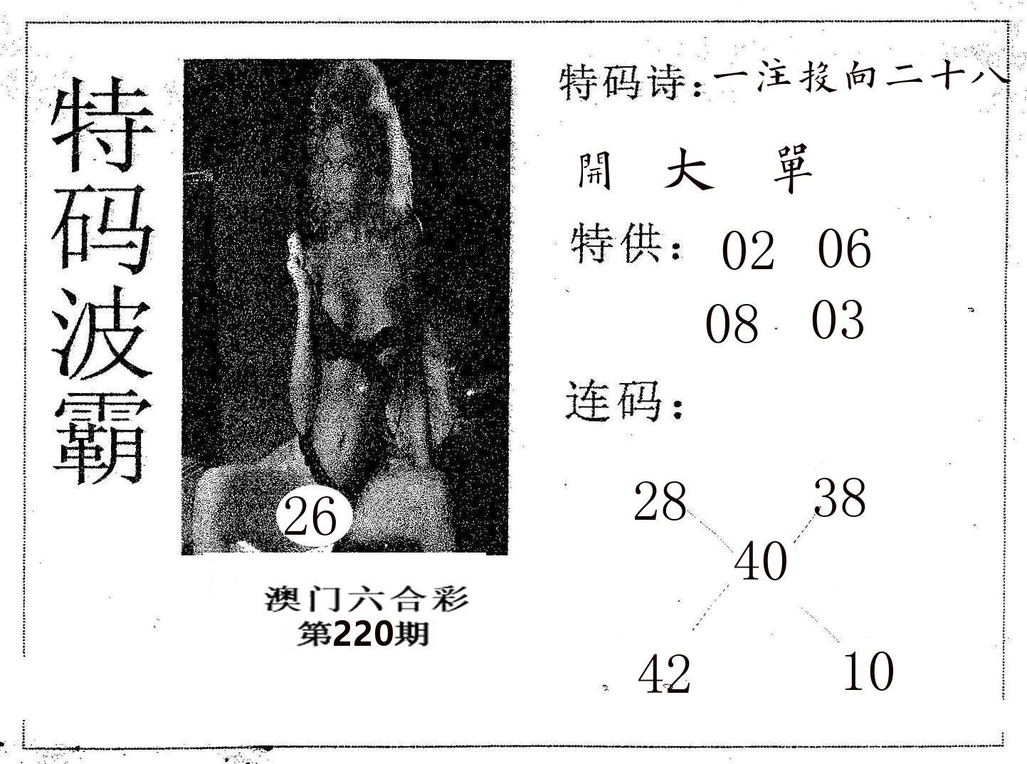 特码波霸 第220期