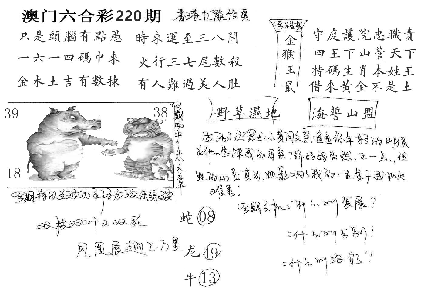 澳门手写九龙 第220期