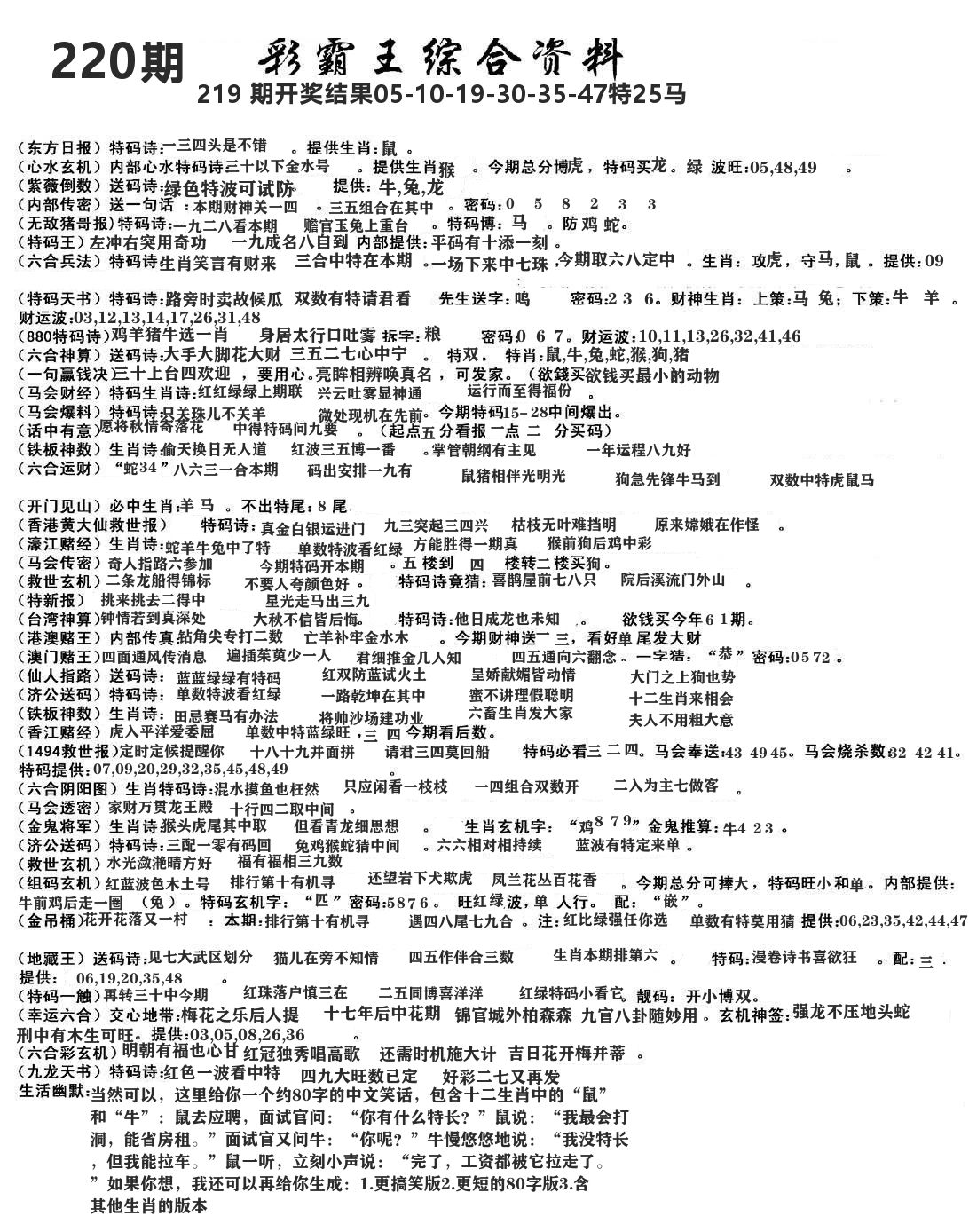 澳门综合资料 第220期