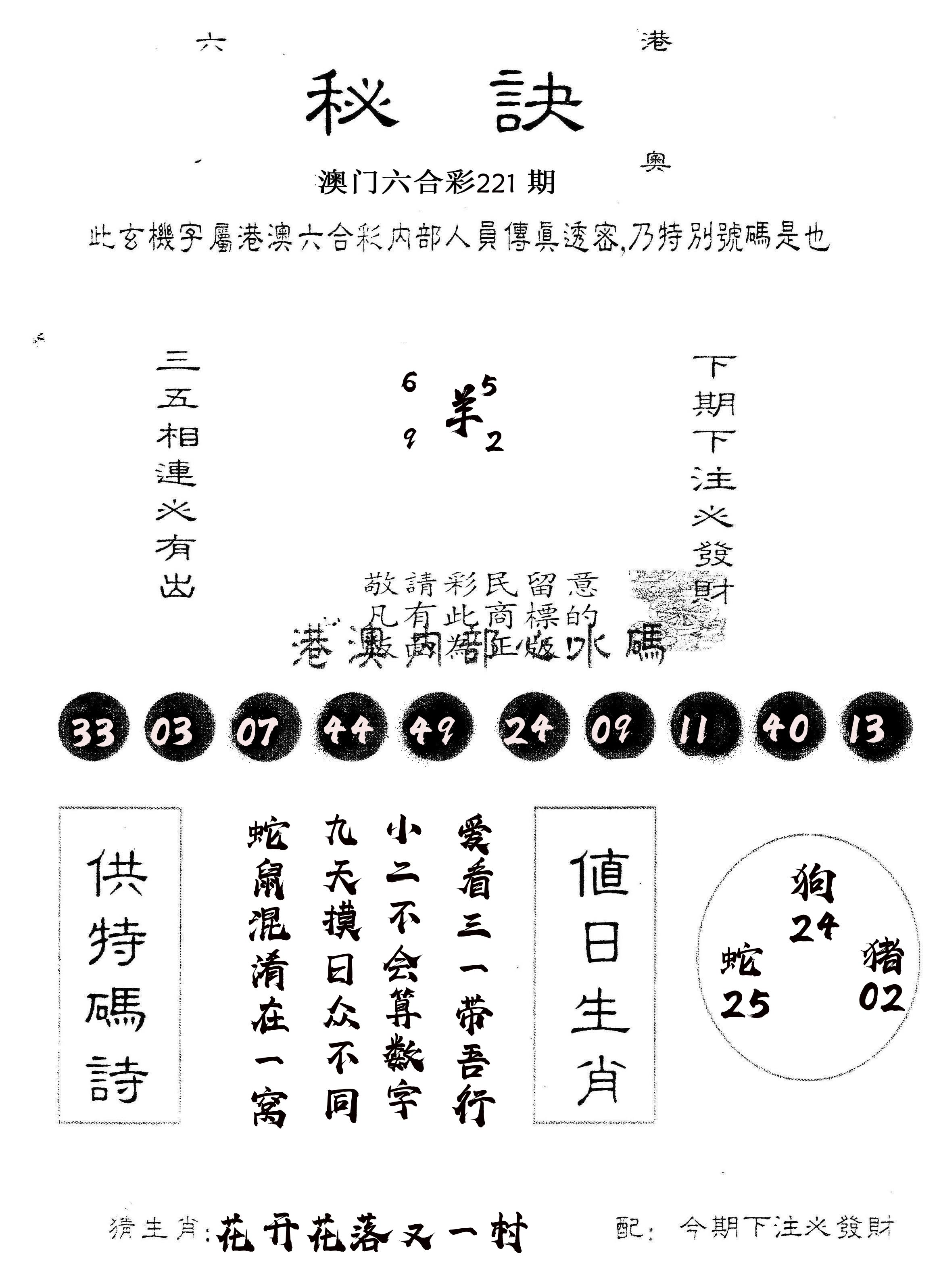 另版秘诀 第221期