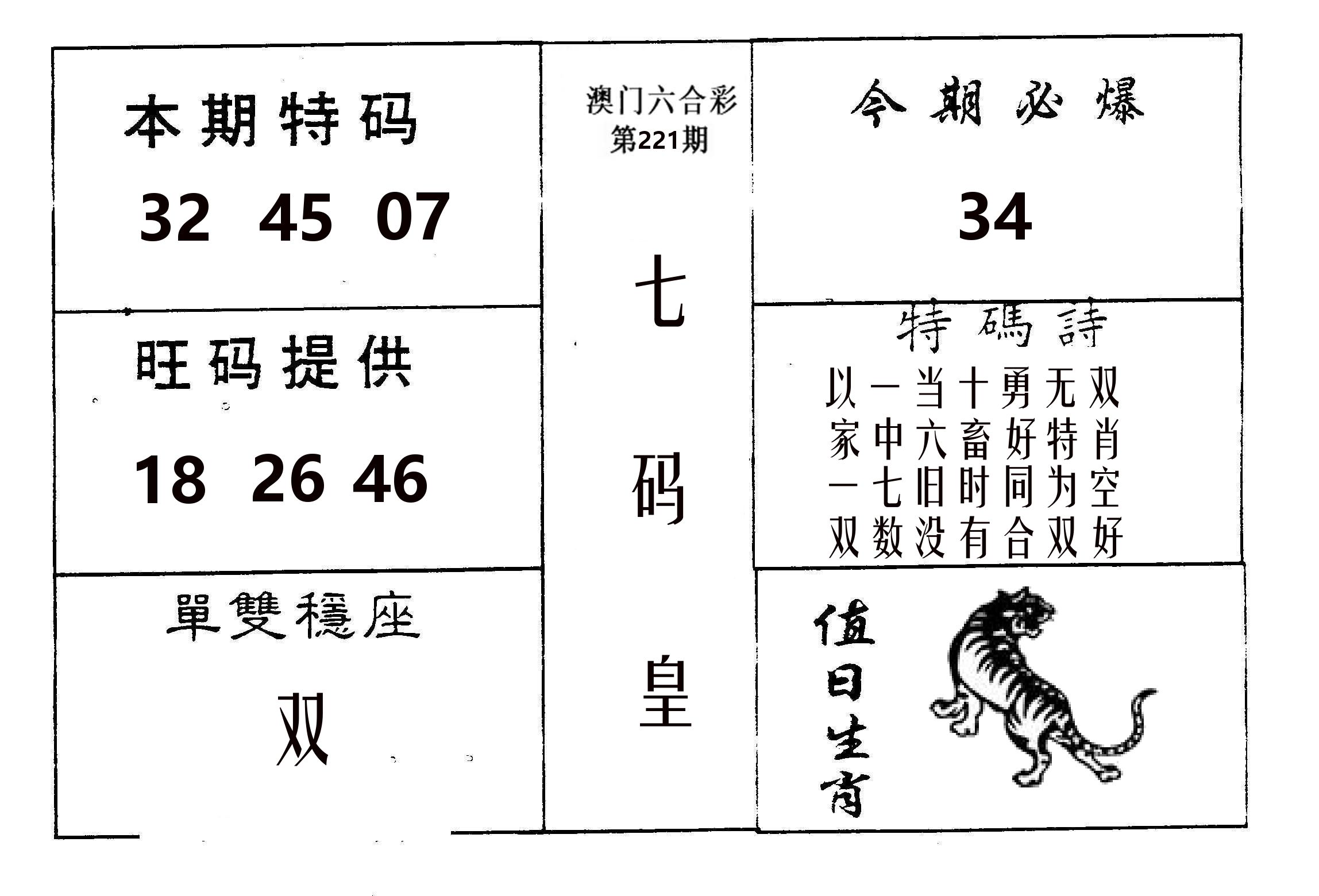 七码皇 第221期