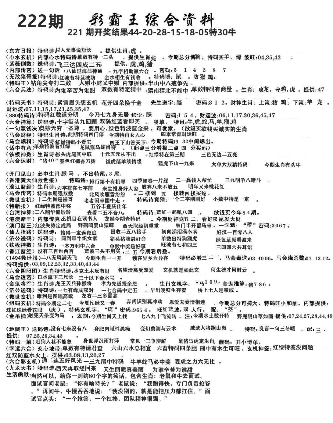 澳门综合资料 第222期