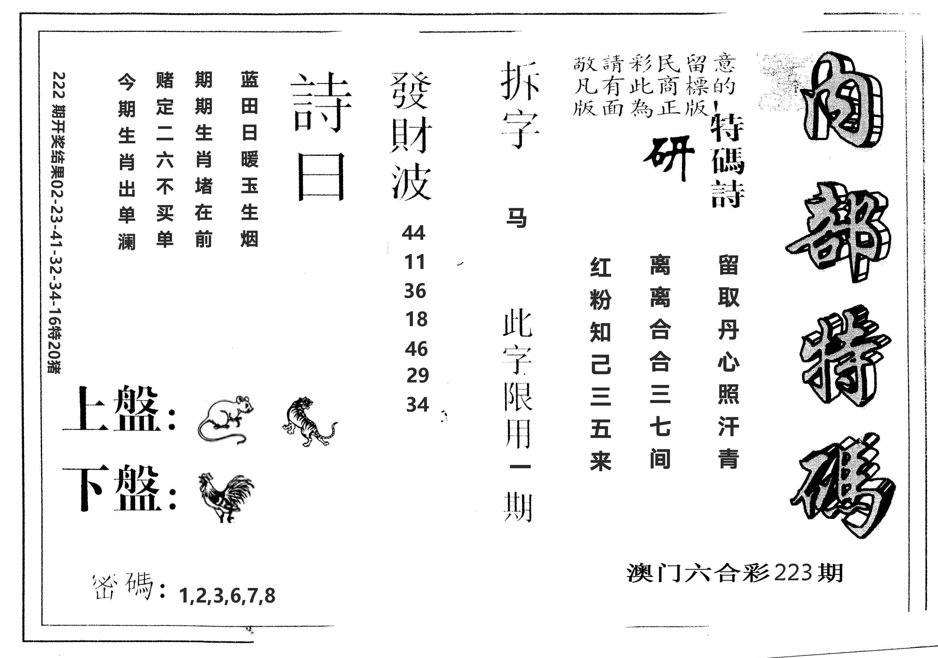 另版内部特码 第223期