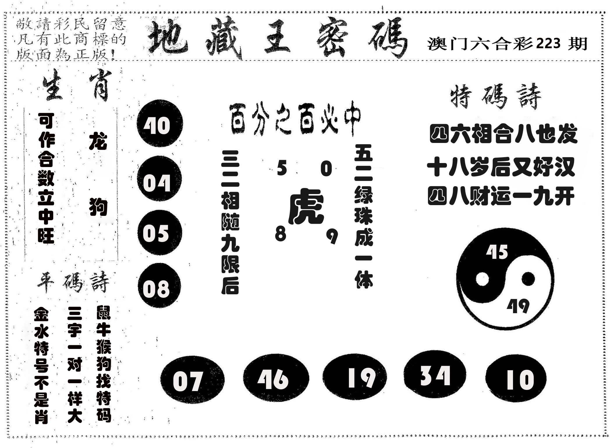 地藏王密码 第223期