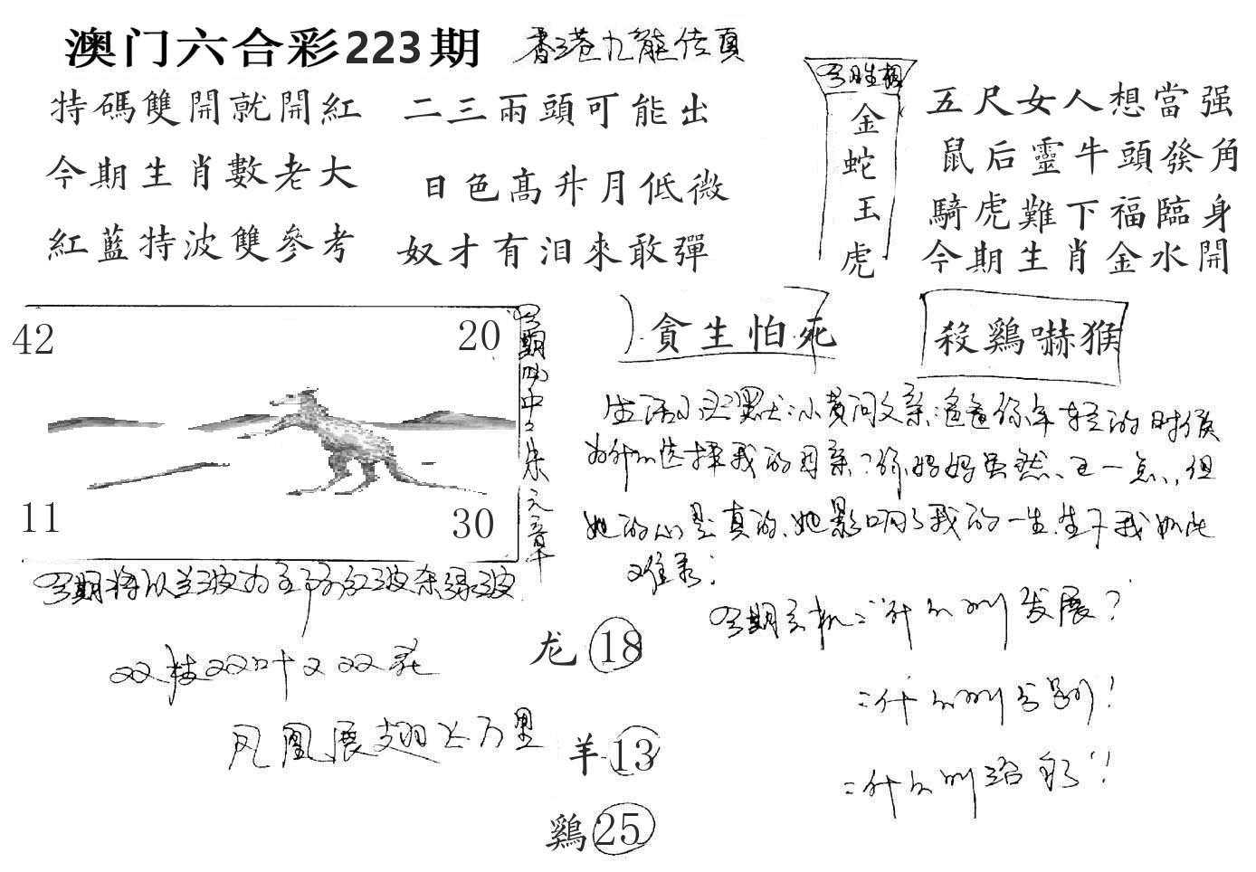 澳门手写九龙 第223期