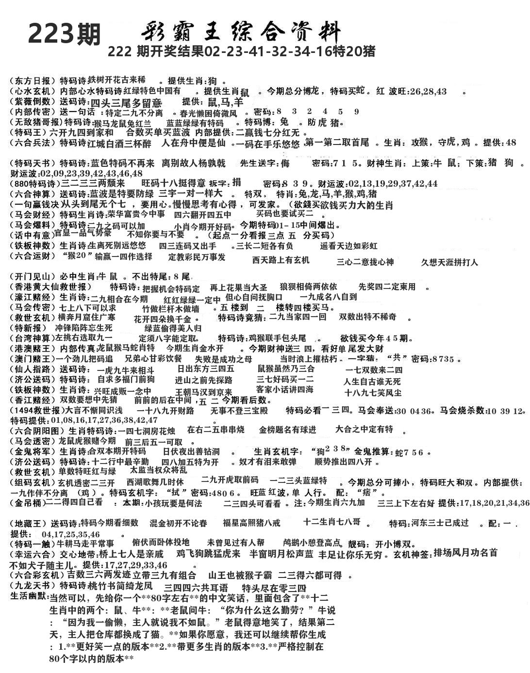 澳门综合资料 第223期