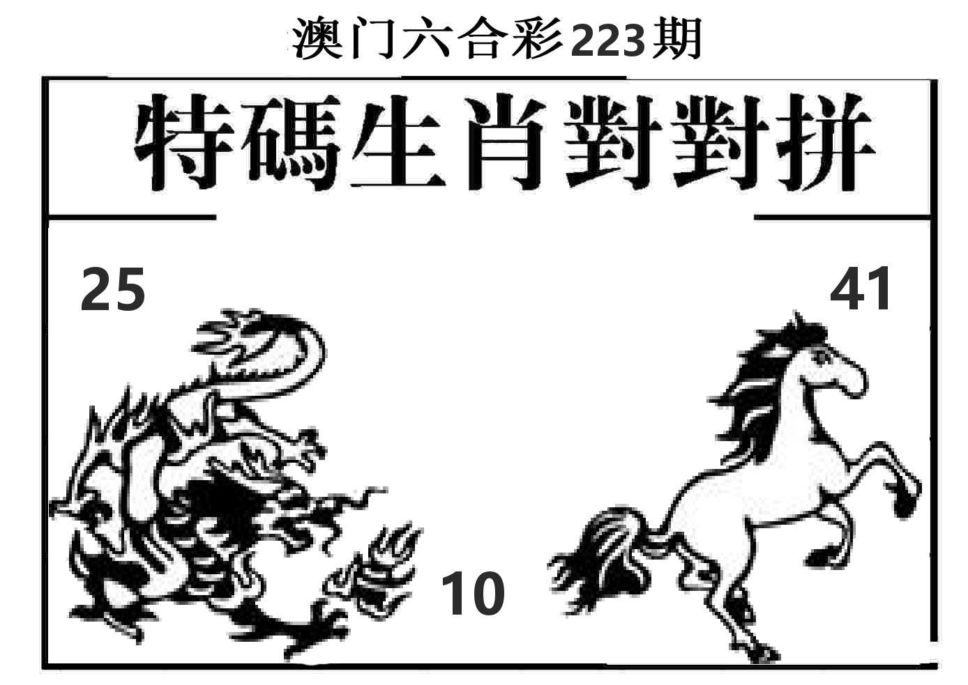 特码生肖对对拼 第223期