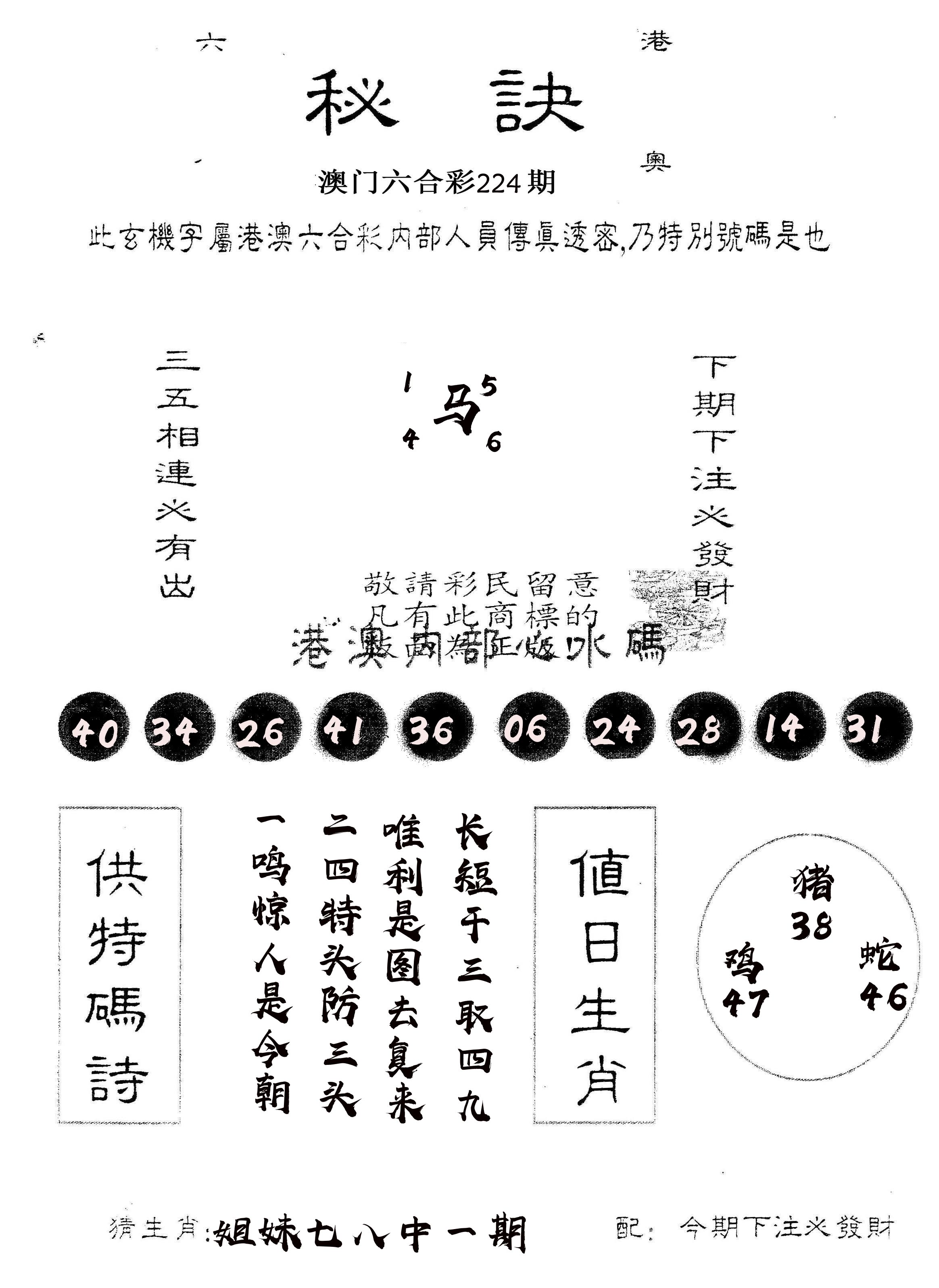 另版秘诀 第224期