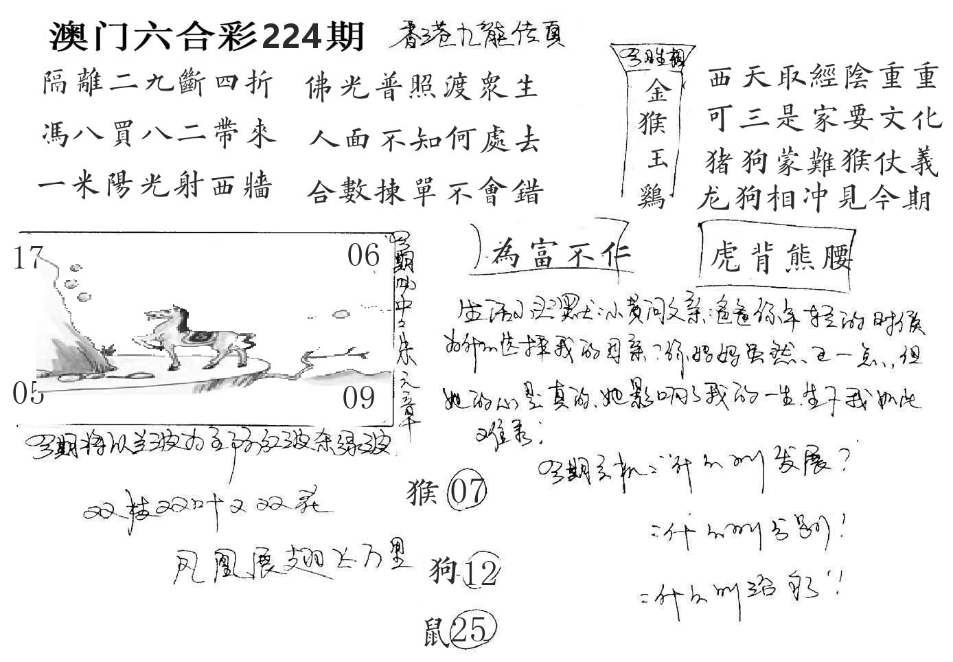 澳门手写九龙 第224期