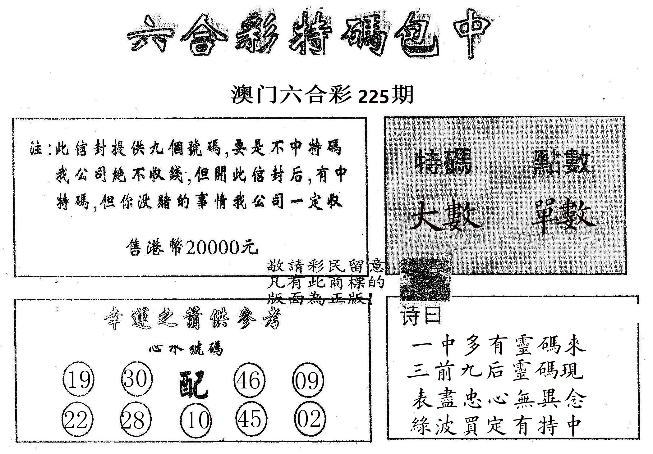 20000包中B 第225期