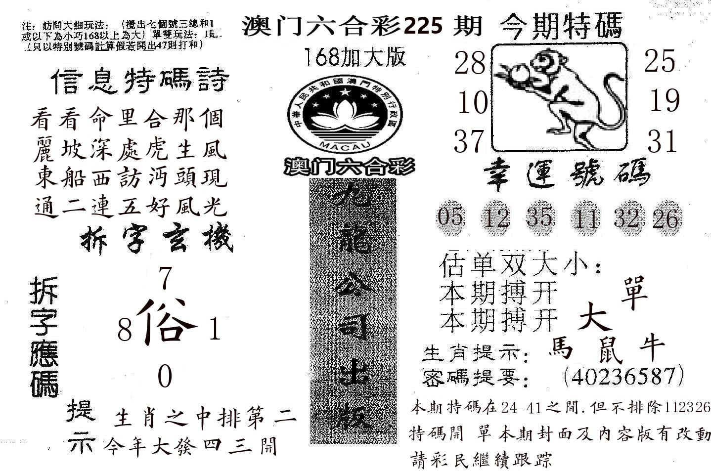 168加大版 第225期