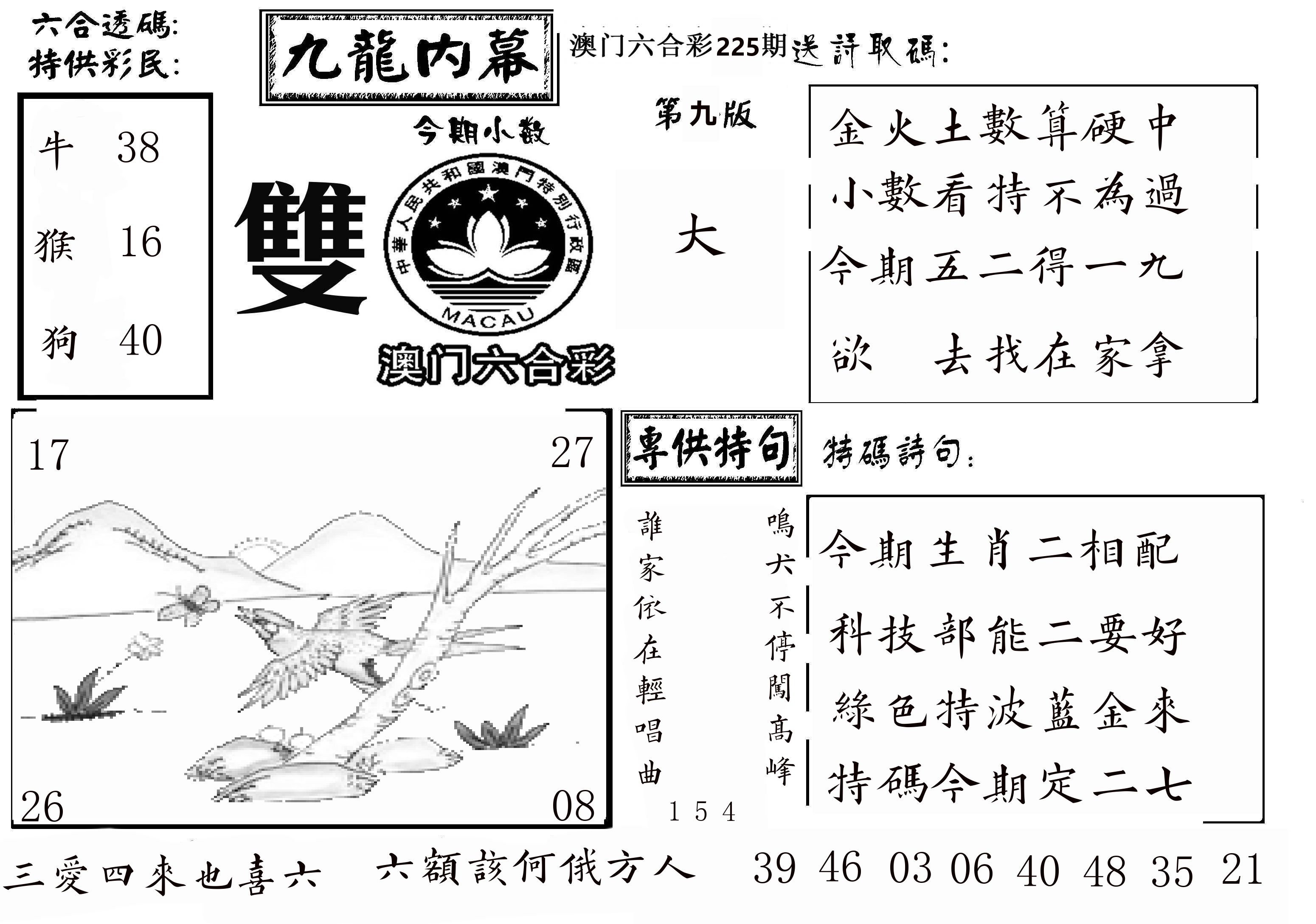 澳门传真3 第225期