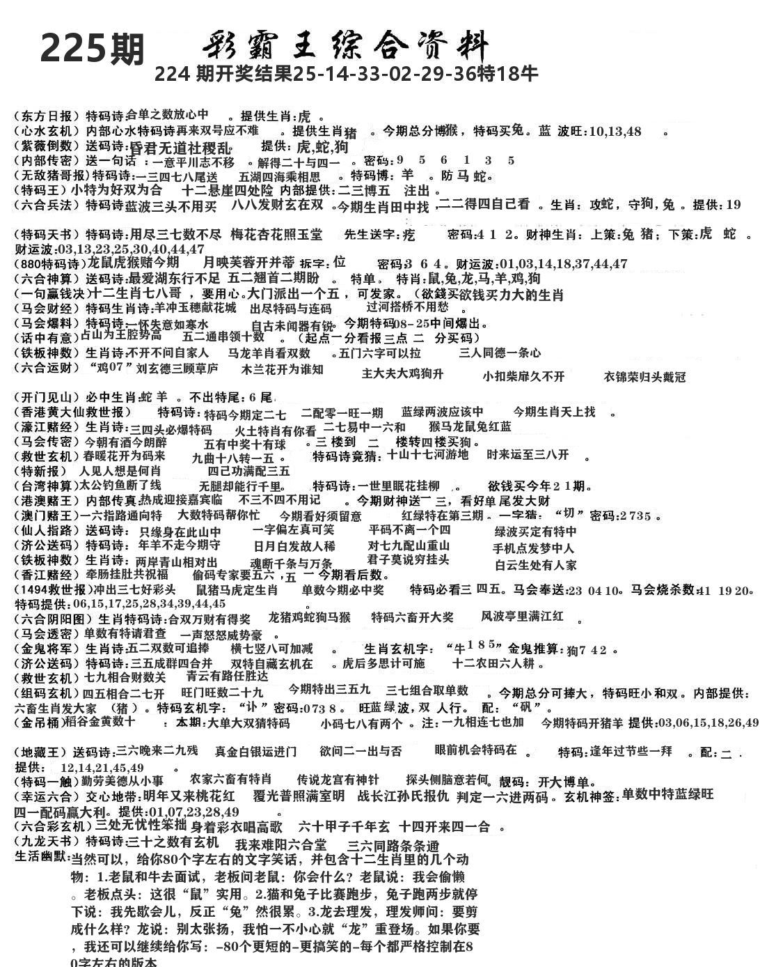 澳门综合资料 第225期