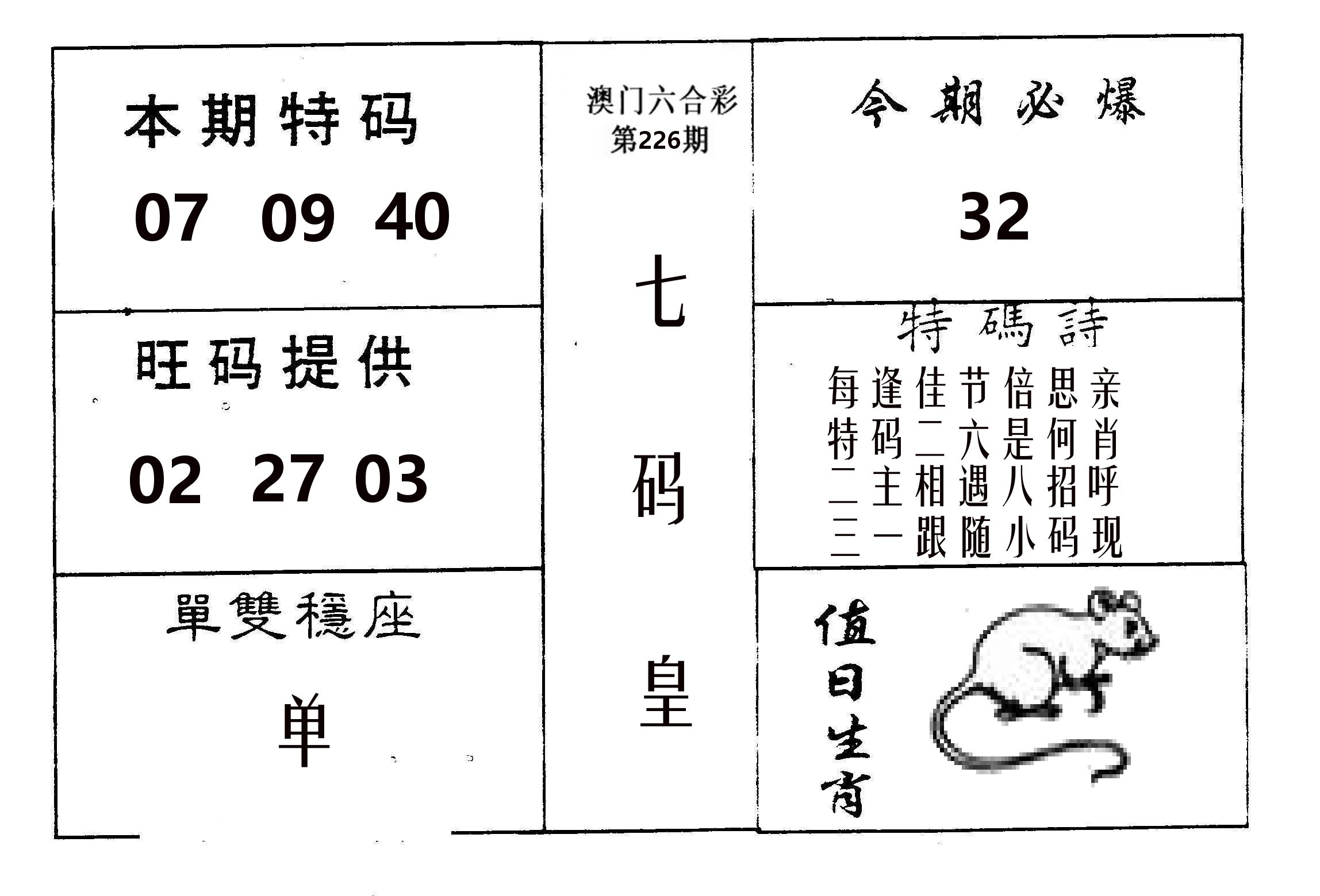 七码皇 第226期