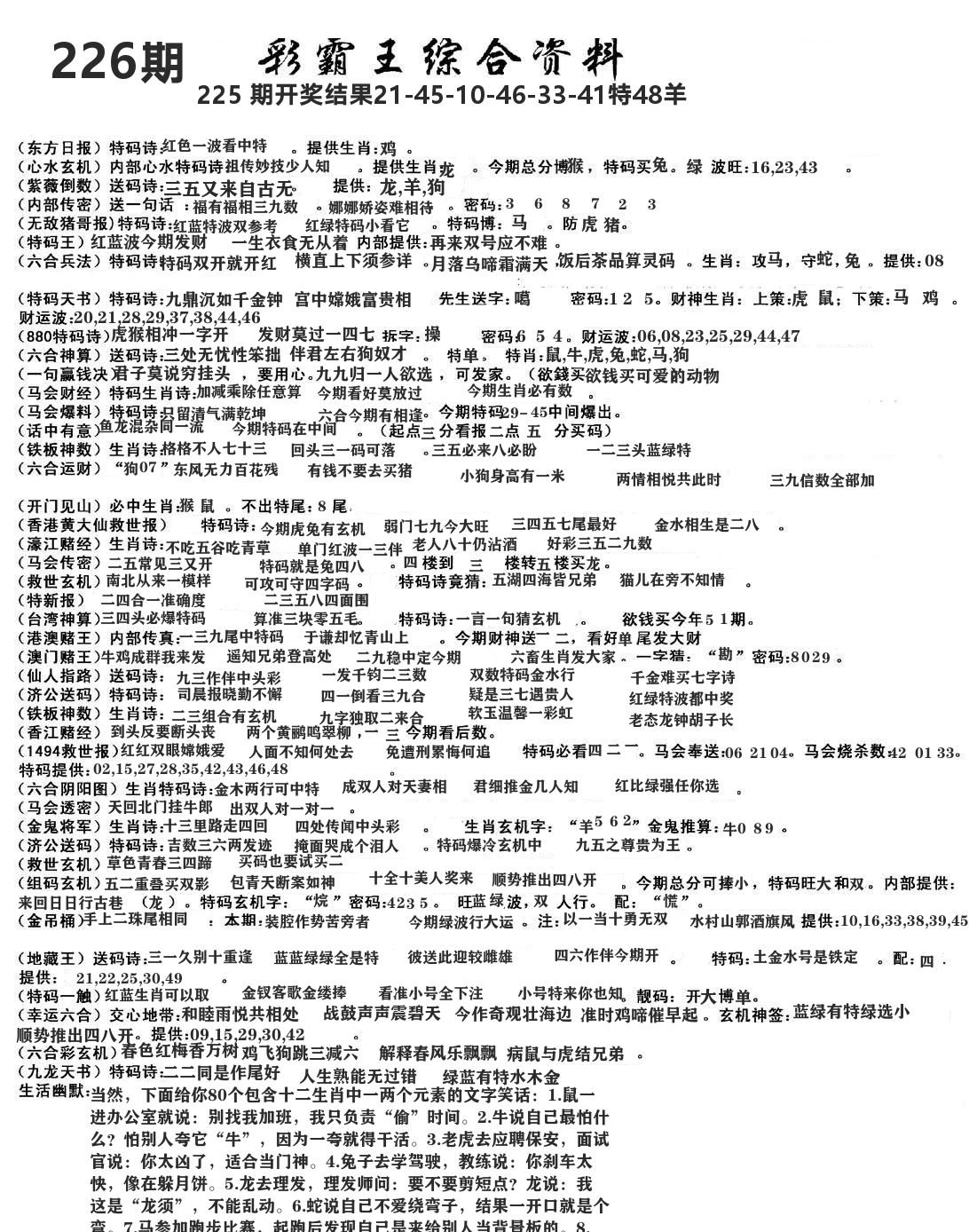 澳门综合资料 第226期