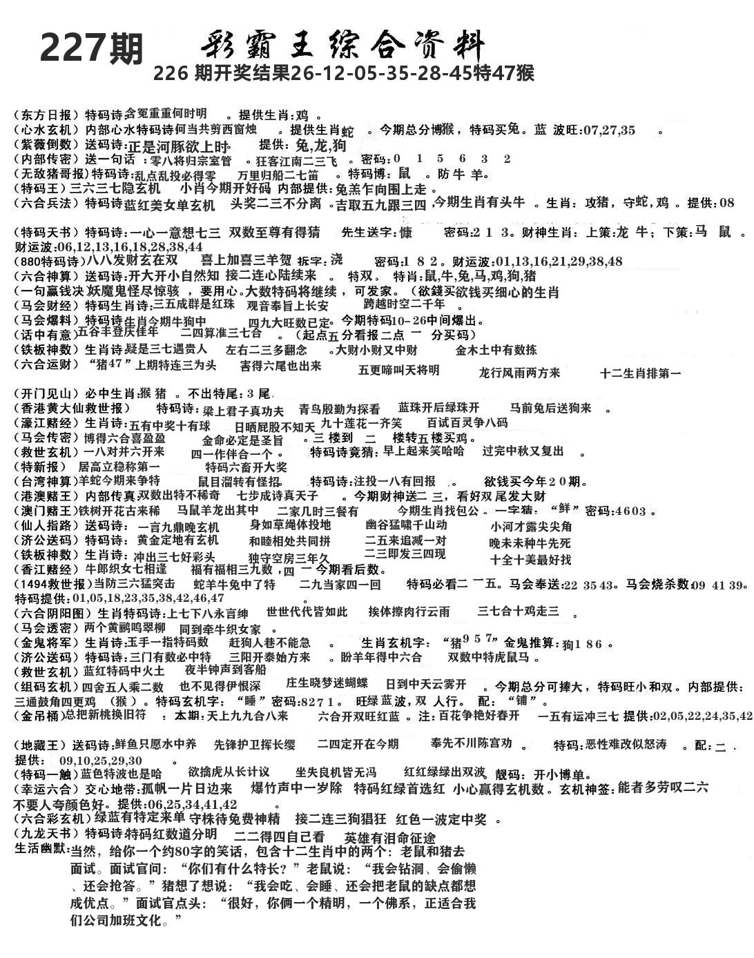 澳门综合资料 第227期