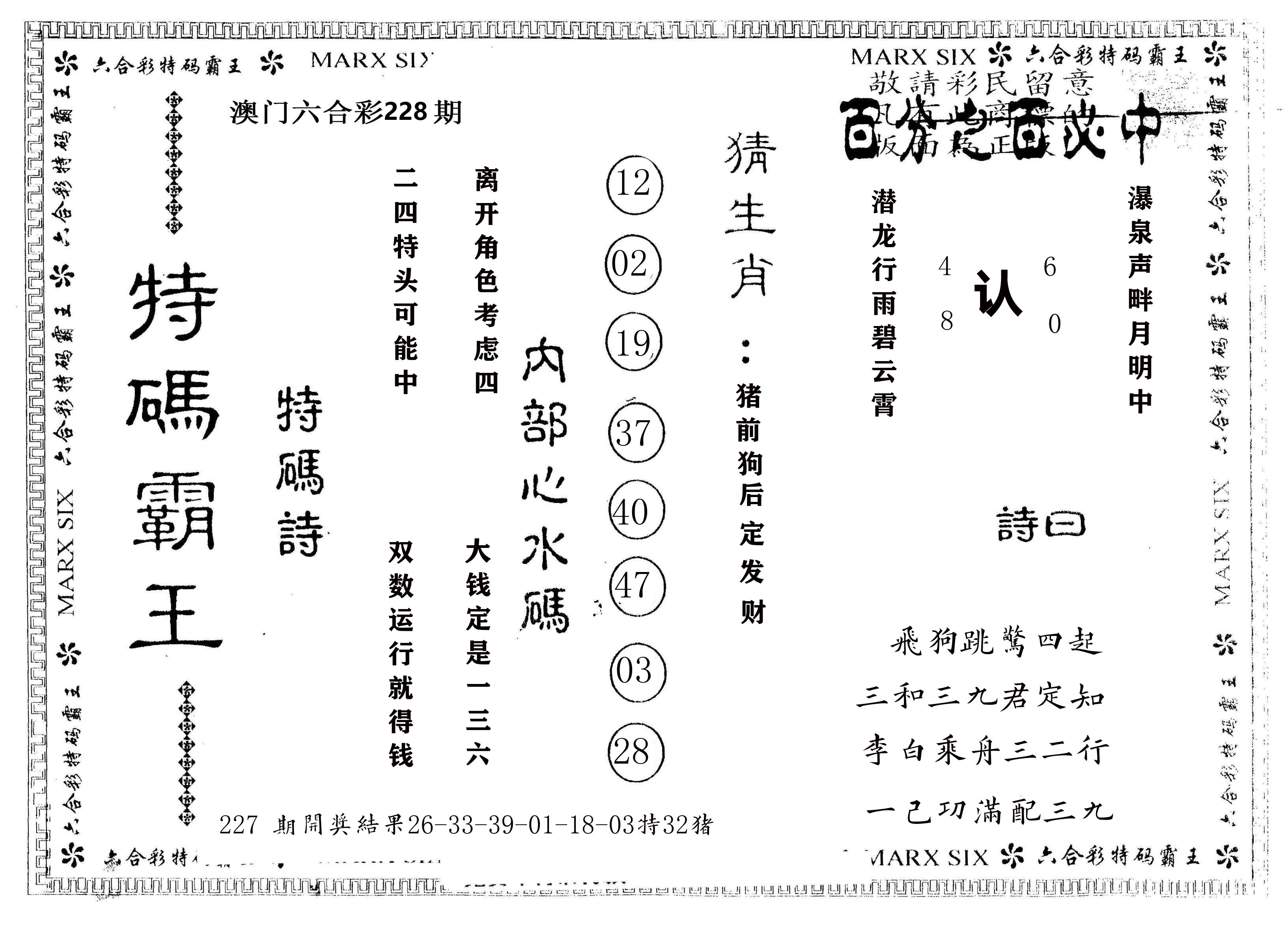 另版特码霸王 第228期