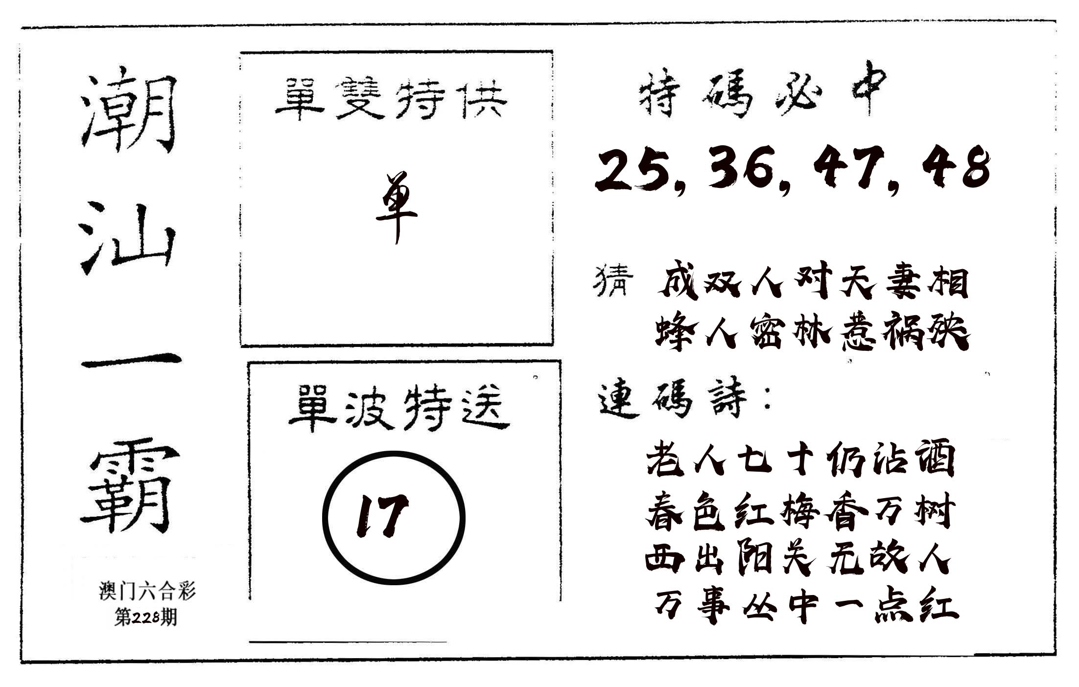 潮汕一霸A 第228期