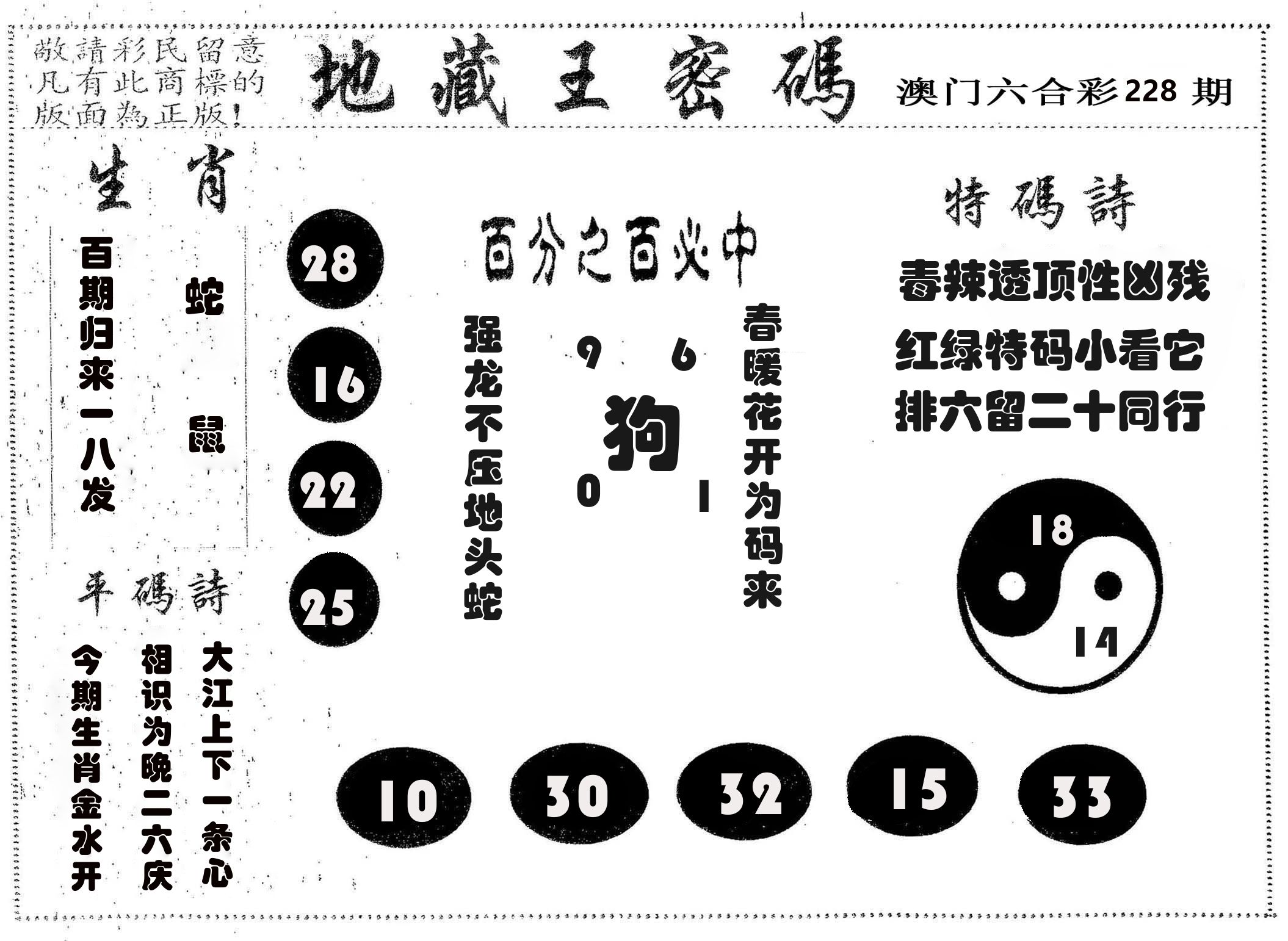 地藏王密码 第228期