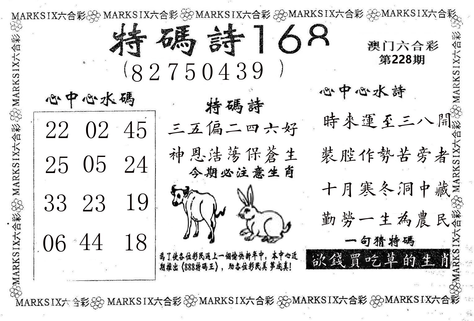 特码诗168 第228期