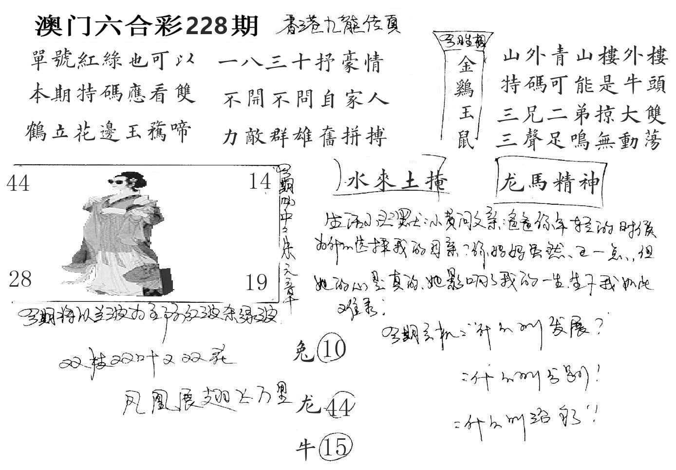 澳门手写九龙 第228期