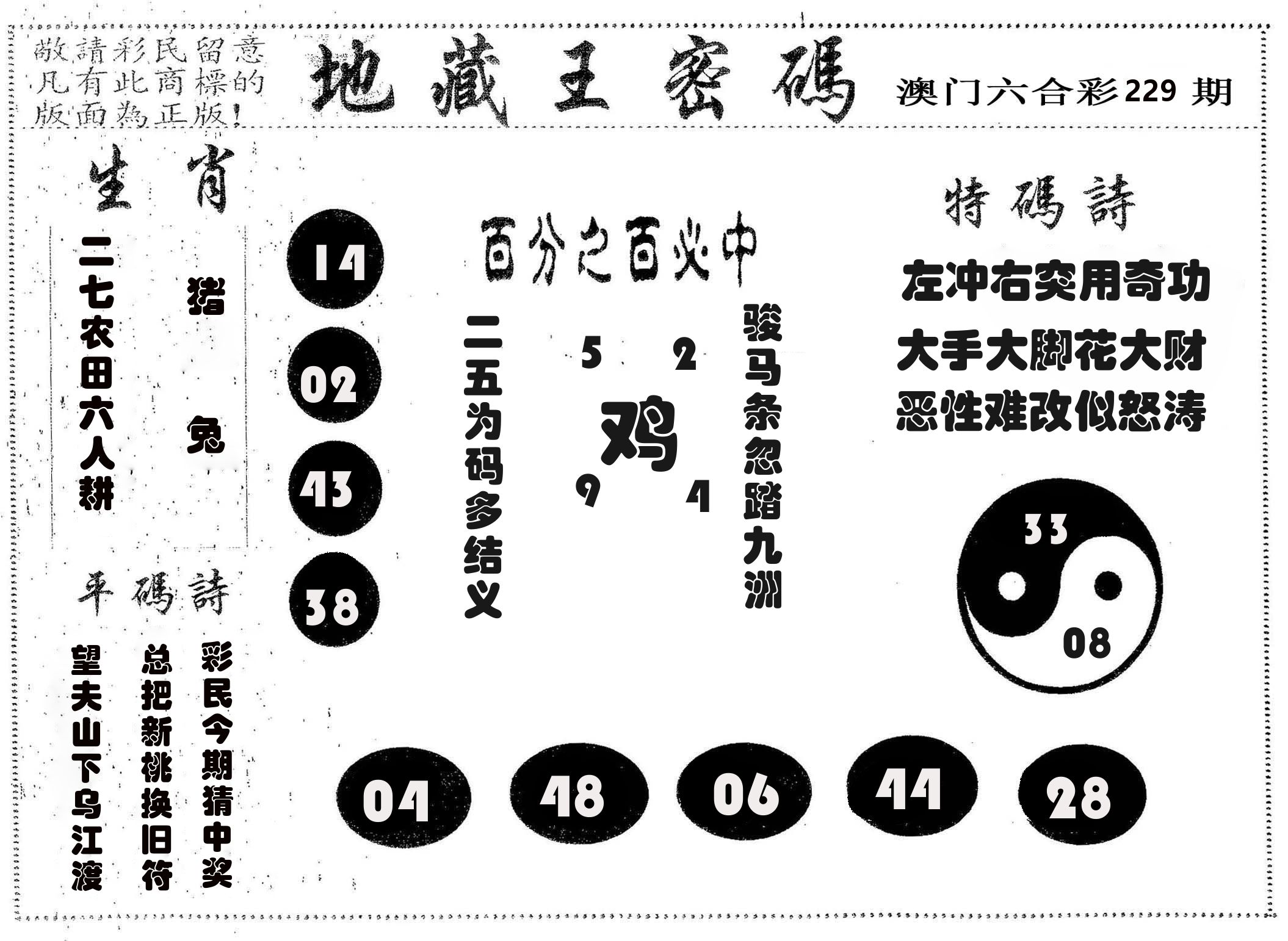 地藏王密码 第229期