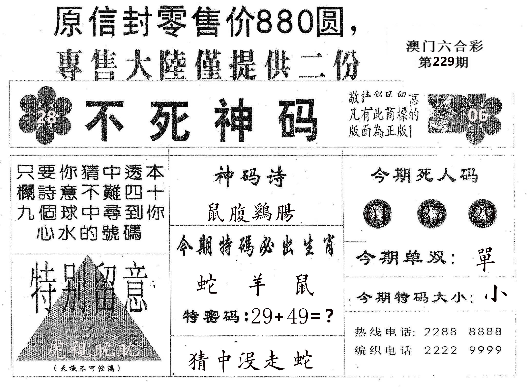 不死码B 第229期