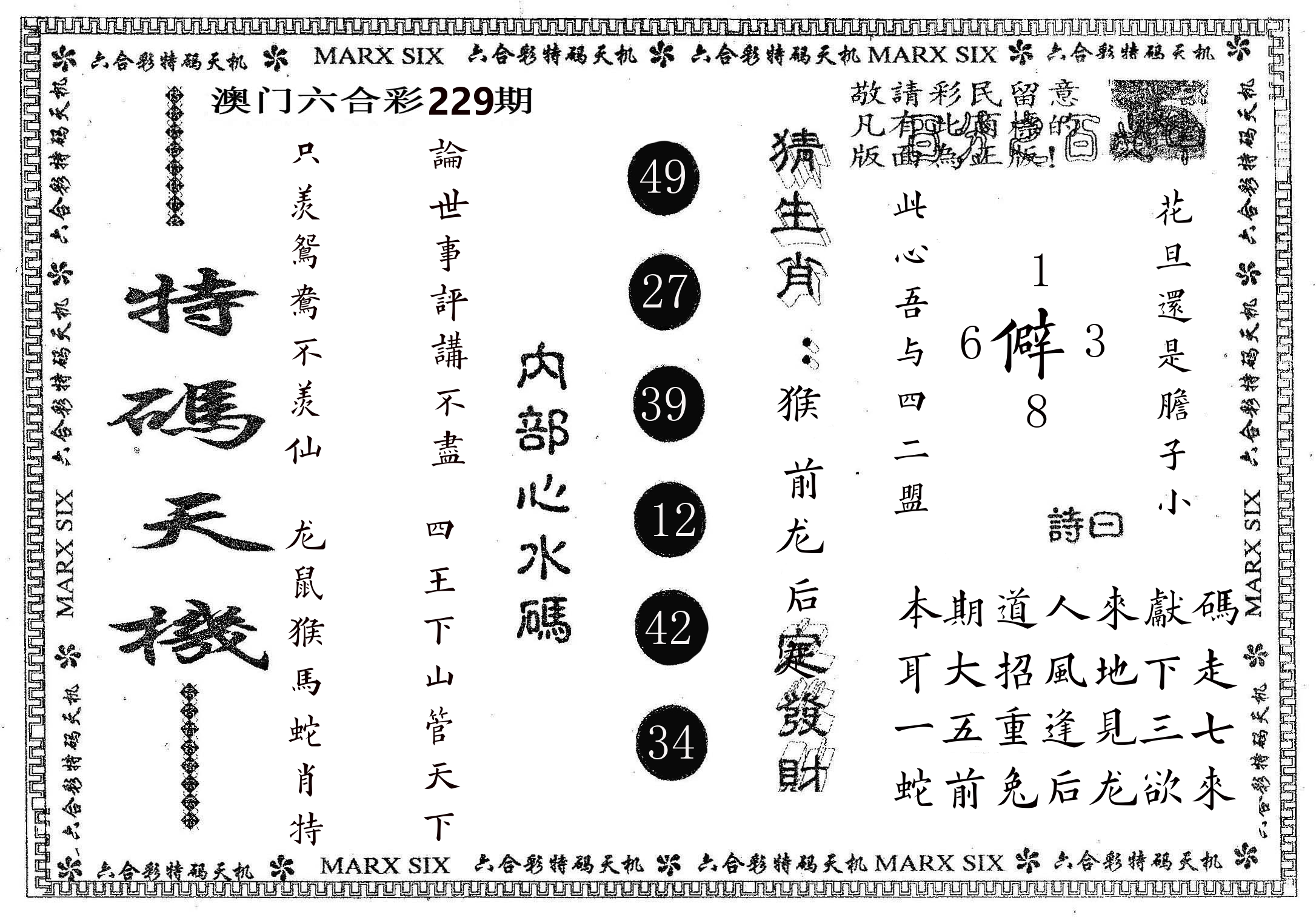 特码天机 第229期