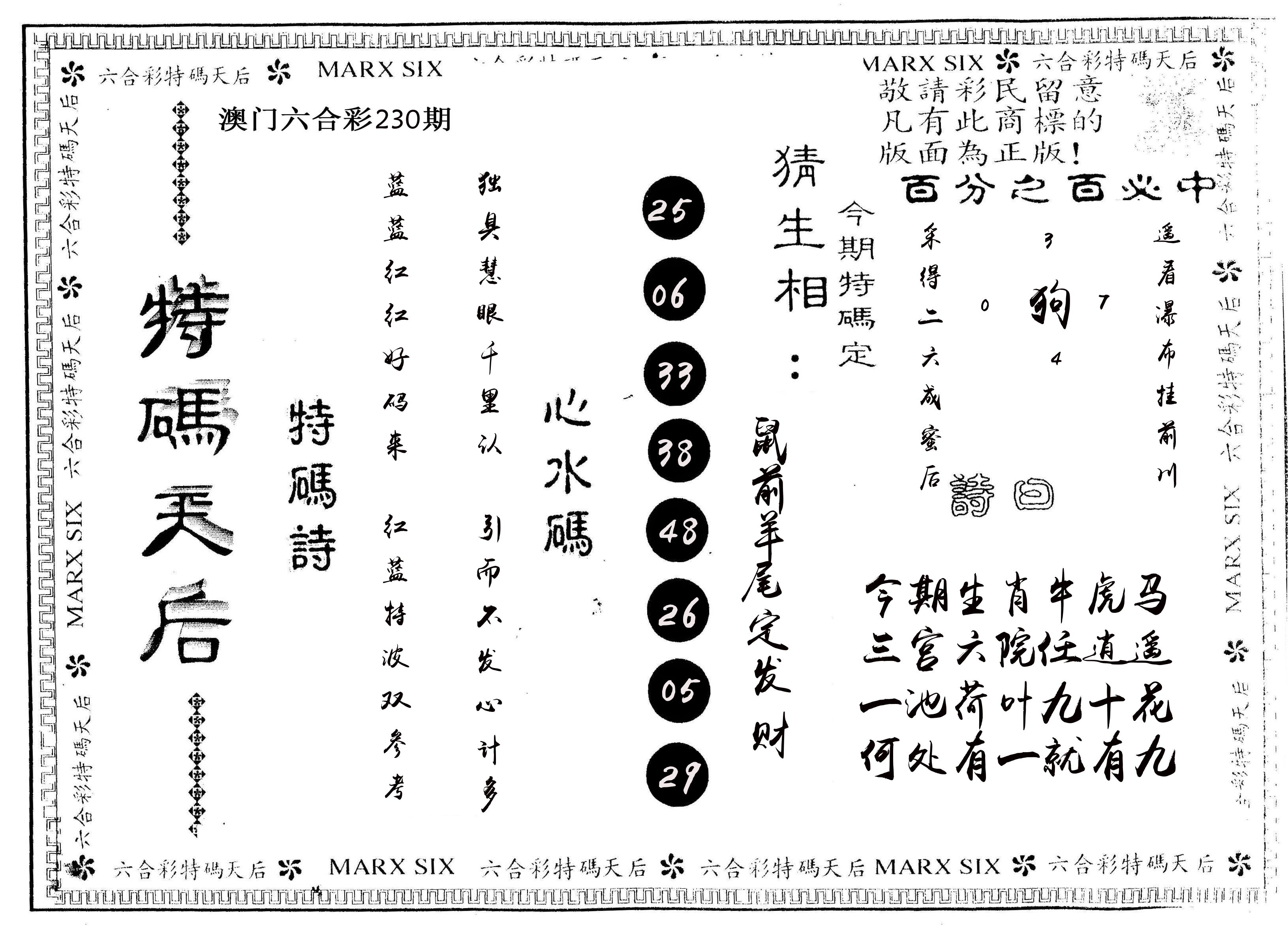 另版特码天后 第230期